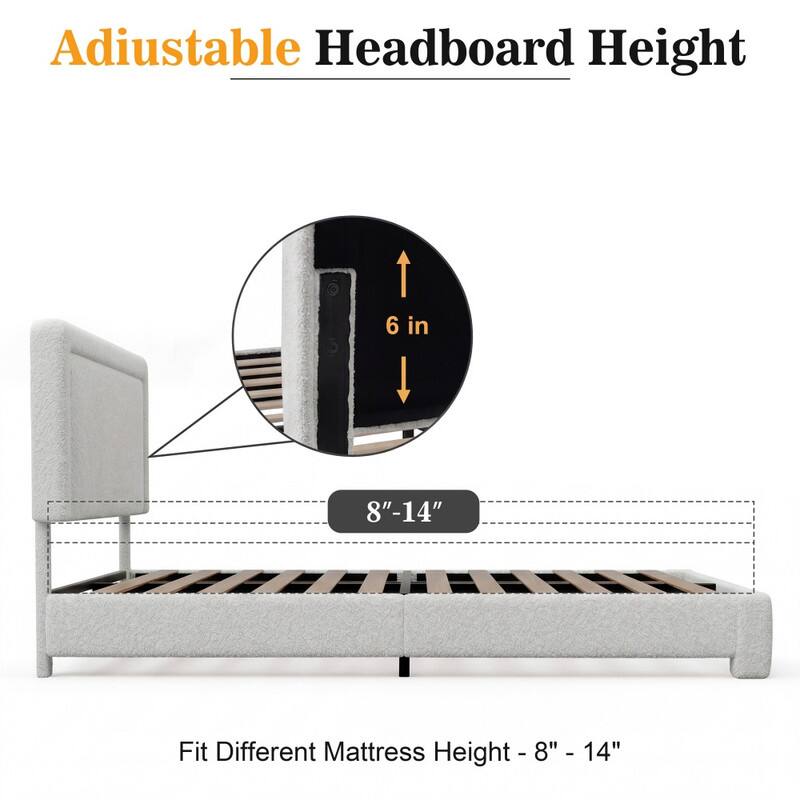 Adjustable Headboard Height 6 in 8"-14" Fit Different Mattress Height - 8" - 14"