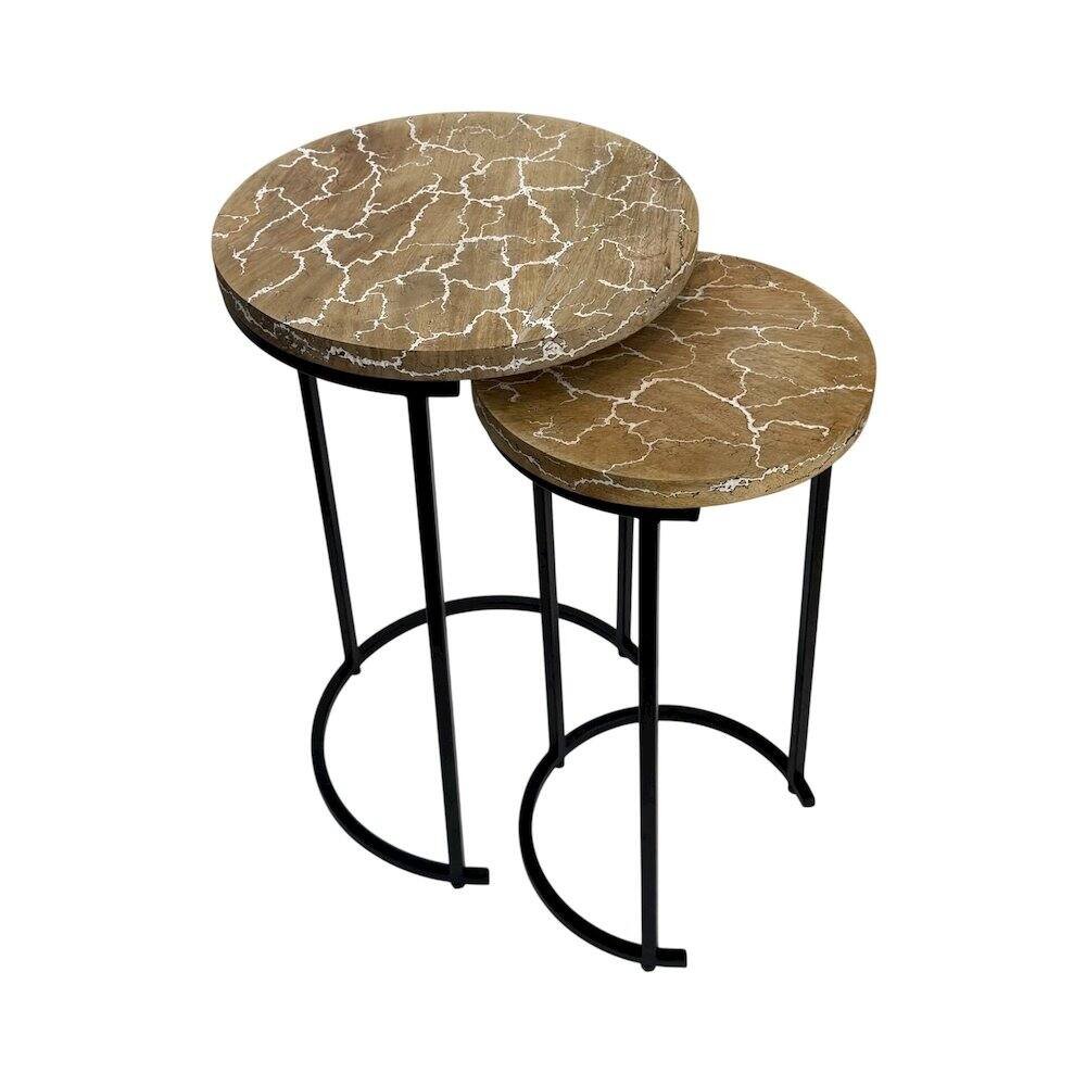 Alt View 3. Carolina Chair & Table - Electra 24" Round Nesting Table - Electrified Wood - White - Natural, Black.