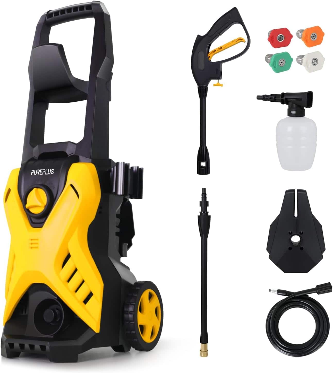 PUREPLUS - Electric Pressure Washer, Car Power Washer, 4 Quick-Connect Nozzles, Max 3000 PSI 1.8 GPM Car Power Washer, 35 - Yellow
