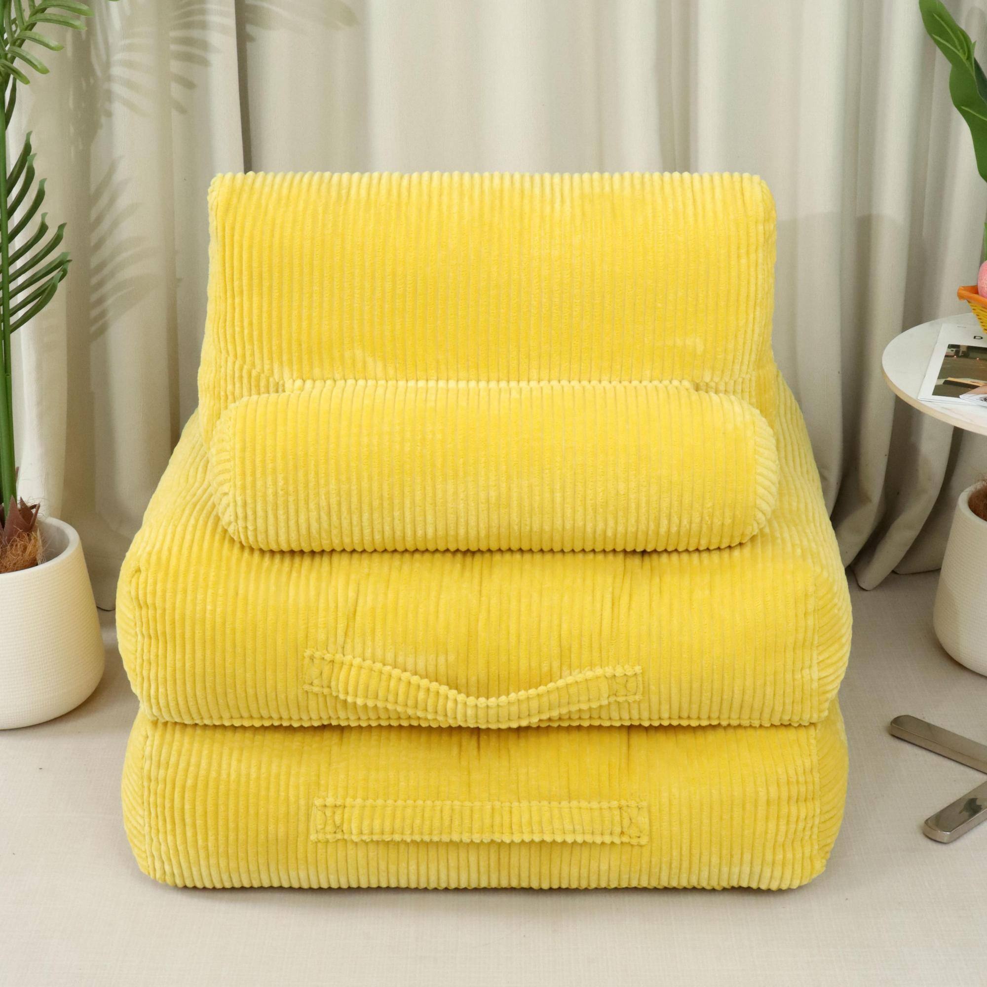 Alt View 2. GOODSILO - Corduroy Fabric Beanbag Couch for Living Room, Bedroom and Dorm, Cozy Fluffy Cloud Mini Couch - Yellow.