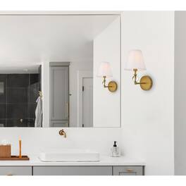 Living District - Bethany 1 light bath sconce in brass with white fabric shade - Brass And White Fabric Shade