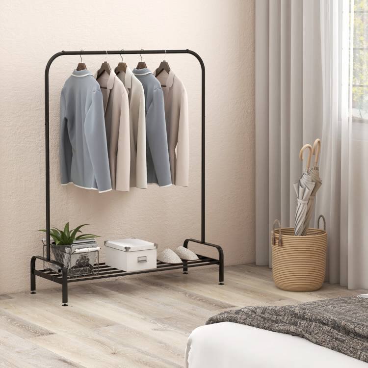 Left. Hivvago - Heavy Duty Metal Garment Rack Clothes Hanging Rod with Bottom Storage Shelf - Black.