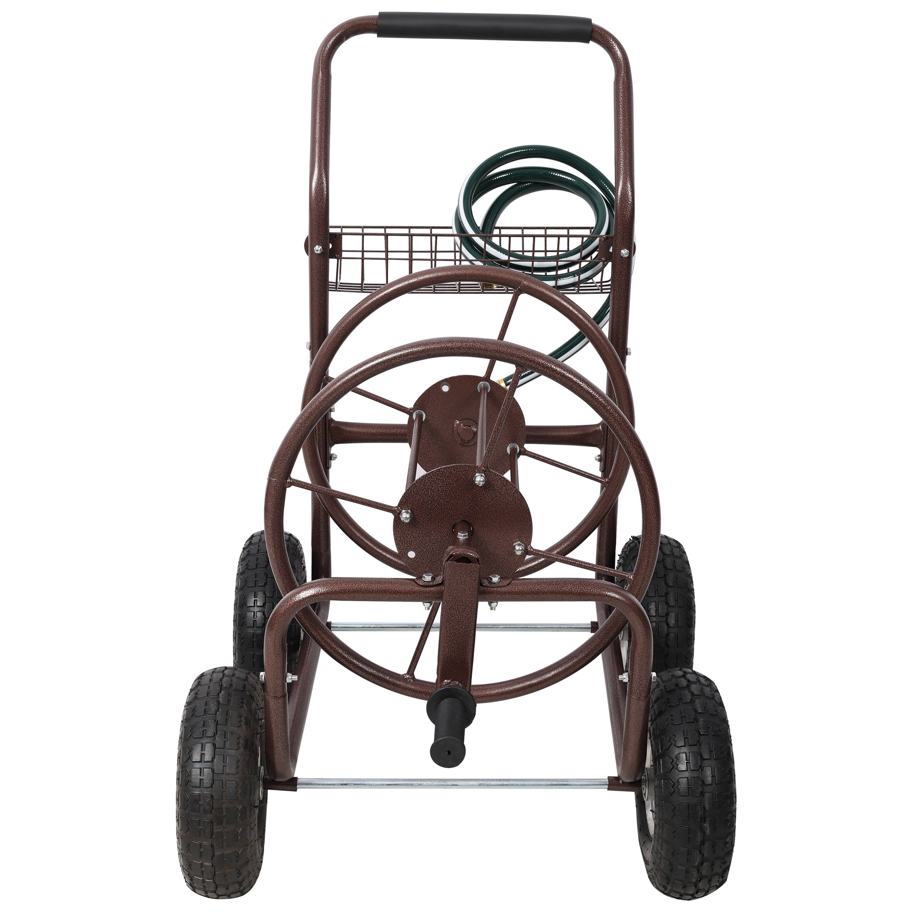 Back. APRILSOUL - Expressions Metal Hose Reel Cart with Wheels - Heavy Duty Hose Caddie - 250 Ft Hose Capacity - Bronze.