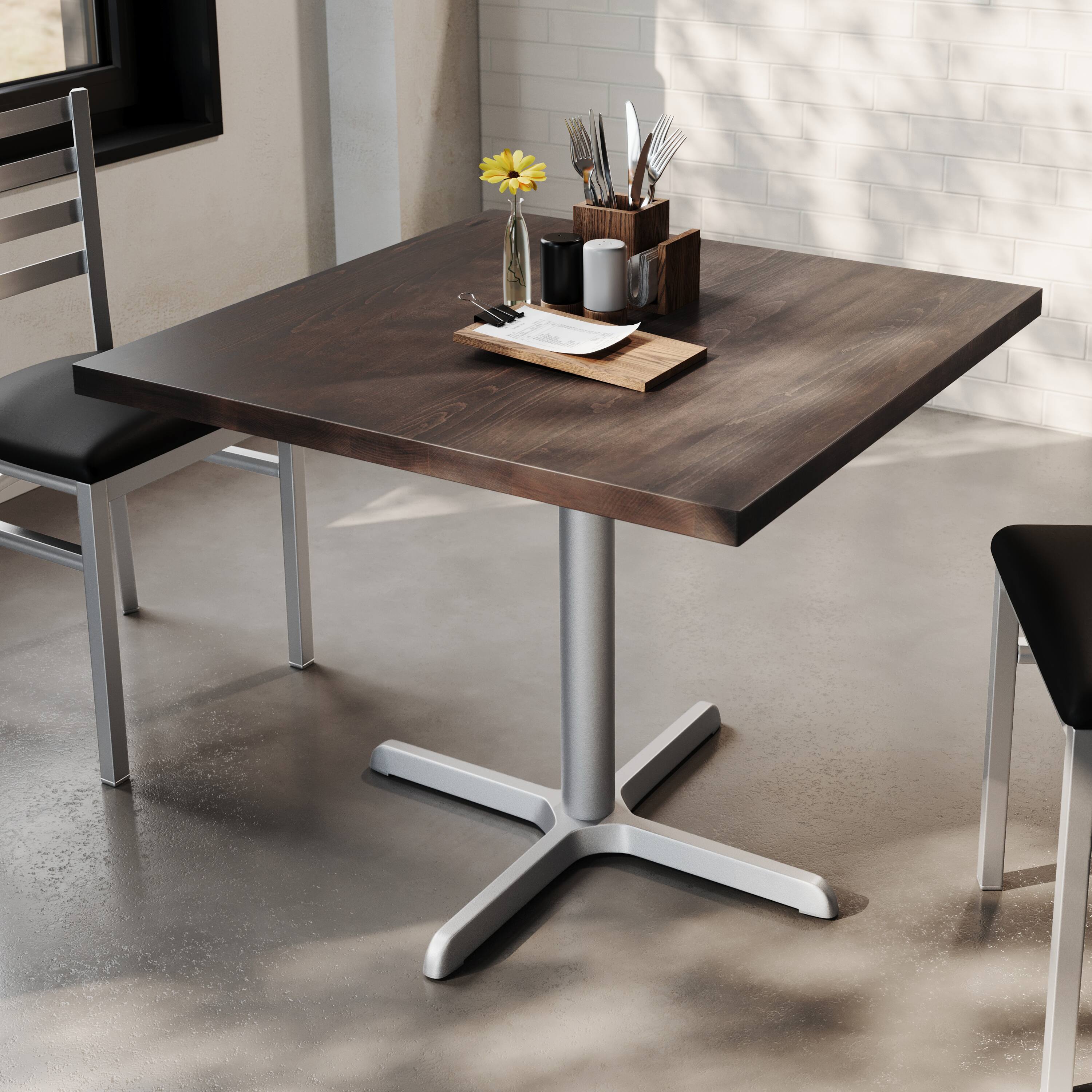 Alt View 2. Flash Furniture - Bennett 36" Square Solid Wood Commercial Indoor Tabletop in Dark Brown with 30" x 30" Dining Height Rust-Resistant Silve - Brown.