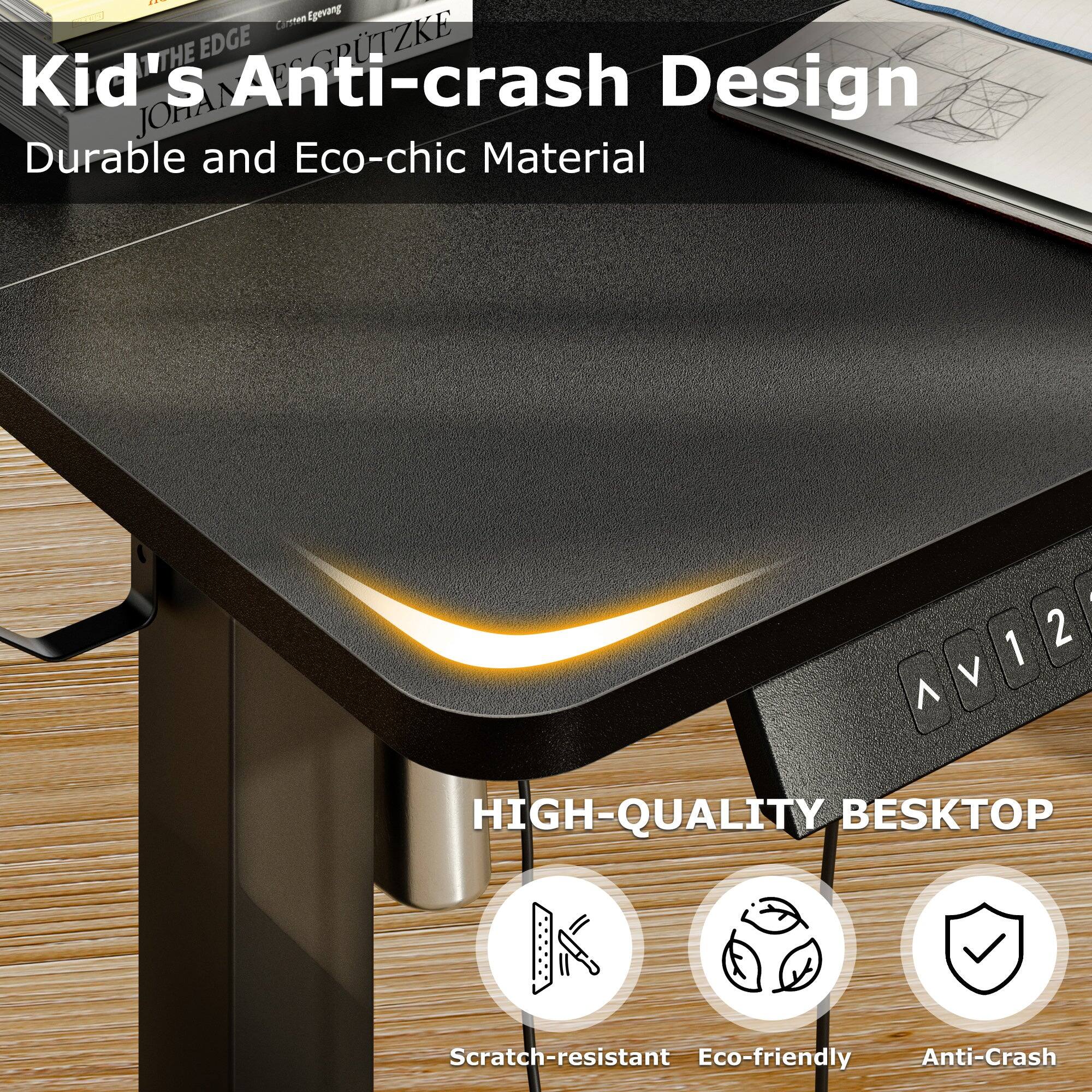 **Kid's Anti-crash Design**  
Durable and Eco-chic Material  

**HIGH-QUALITY BESKTOP**  
- Scratch-resistant  
- Eco-friendly  
- Anti-Crash