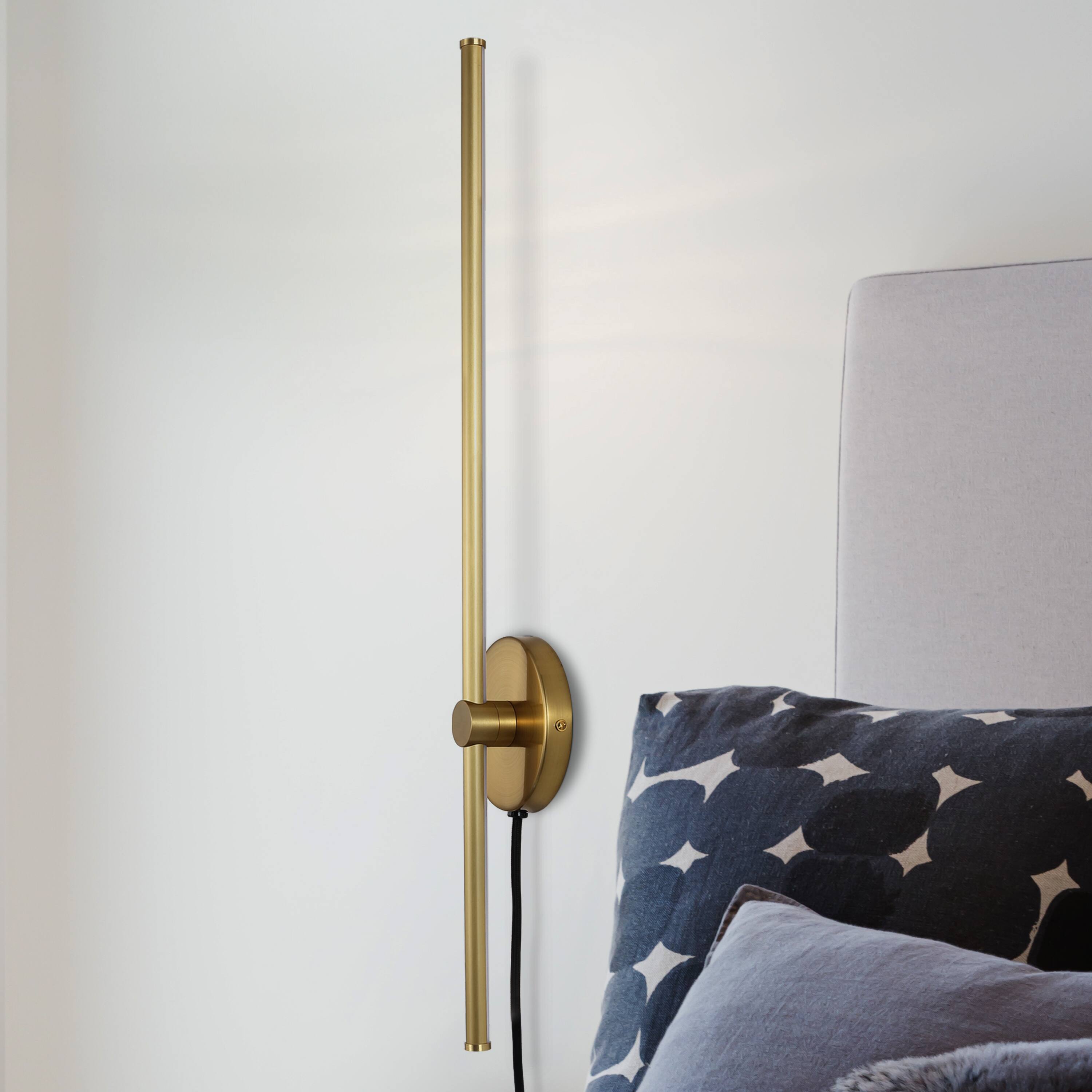 Alt View 7. Jonathan Y - Anton 27.25" 1-Light Modern Minimalist Iron Adjustable Bar Integrated LED Plug-In Sconce, Brass Gold - Brass Gold.
