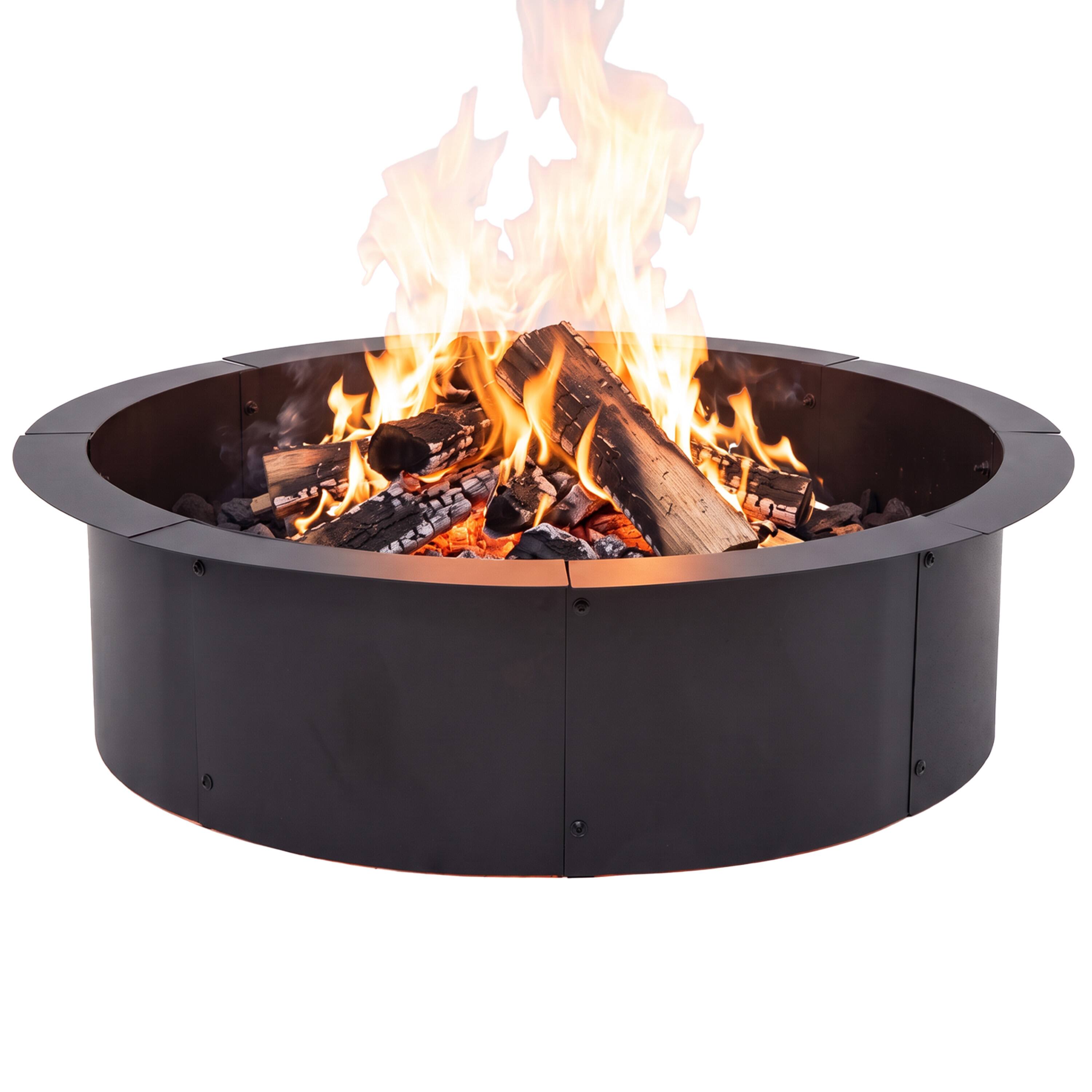 Alt View 9. Sunnydaze - Steel Fire Pit Ring Insert, Round, 31" Outer / 27" Inner Dia - Black.