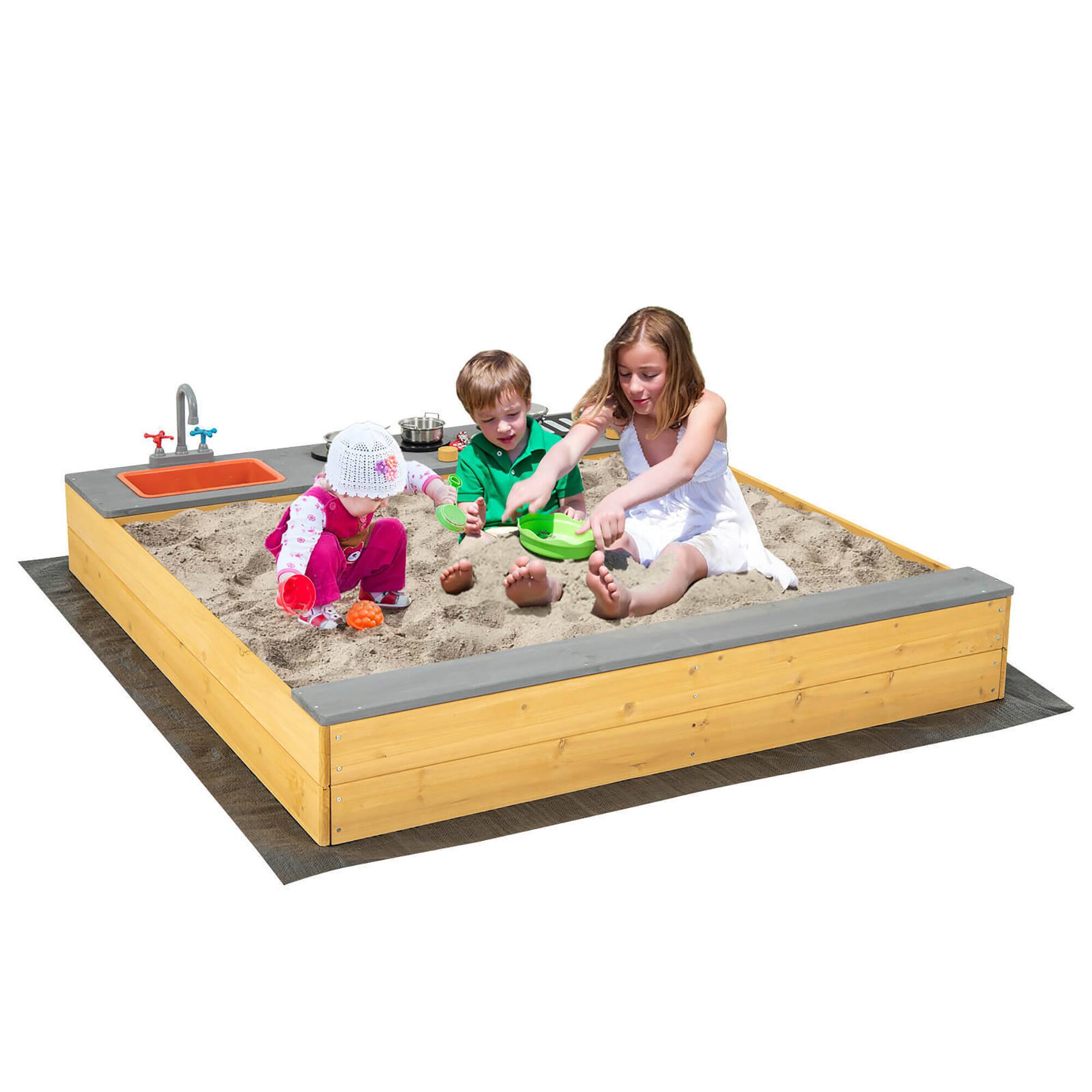 Alt View 9. Gymax - Gymax Kids Sandbox Outdoor Wooden Sandpit w/ Bottom Liner Creative Cooking Area - Natural.