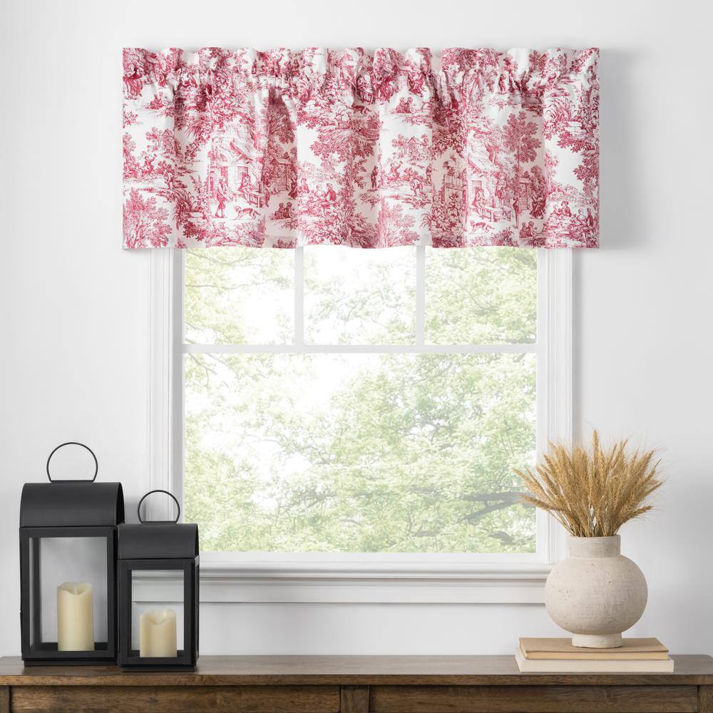 Ellis Curtain - Victoria Park Toile Water Proof Room Darkening Blackout Tailored Window Valance - 70 x 12" - Red