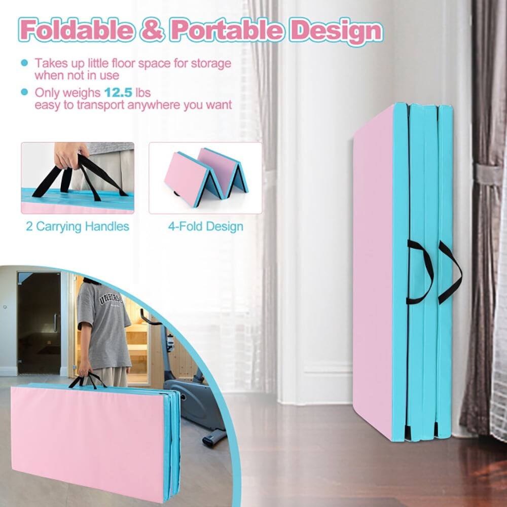 Foldable & Portable Design  
- Takes up little floor space for storage when not in use  
- Only weighs 12.5 lbs easy to transport anywhere you want  

2 Carrying Handles  
4-Fold Design