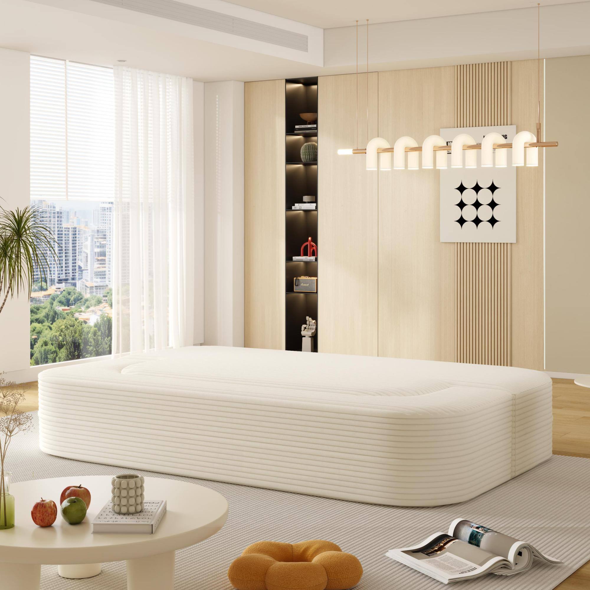 Alt View 7. GOODSILO - Modern Plush Corduroy 2-in-1 Foldable Sleeper Sofa with Convertible Frame, Functional Blanket, and Soft Pillows - Beige.