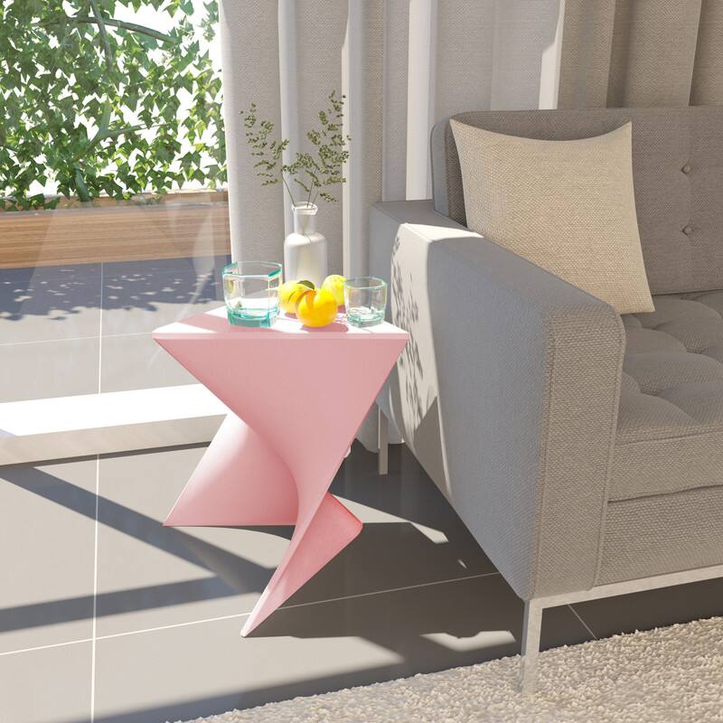 Alt View 2. LeisureMod - Randolph 15.75" Stackable Side Table, Weather-Resistant Triangular Plastic Accent End Table for Living Room or Backyard - Pink.