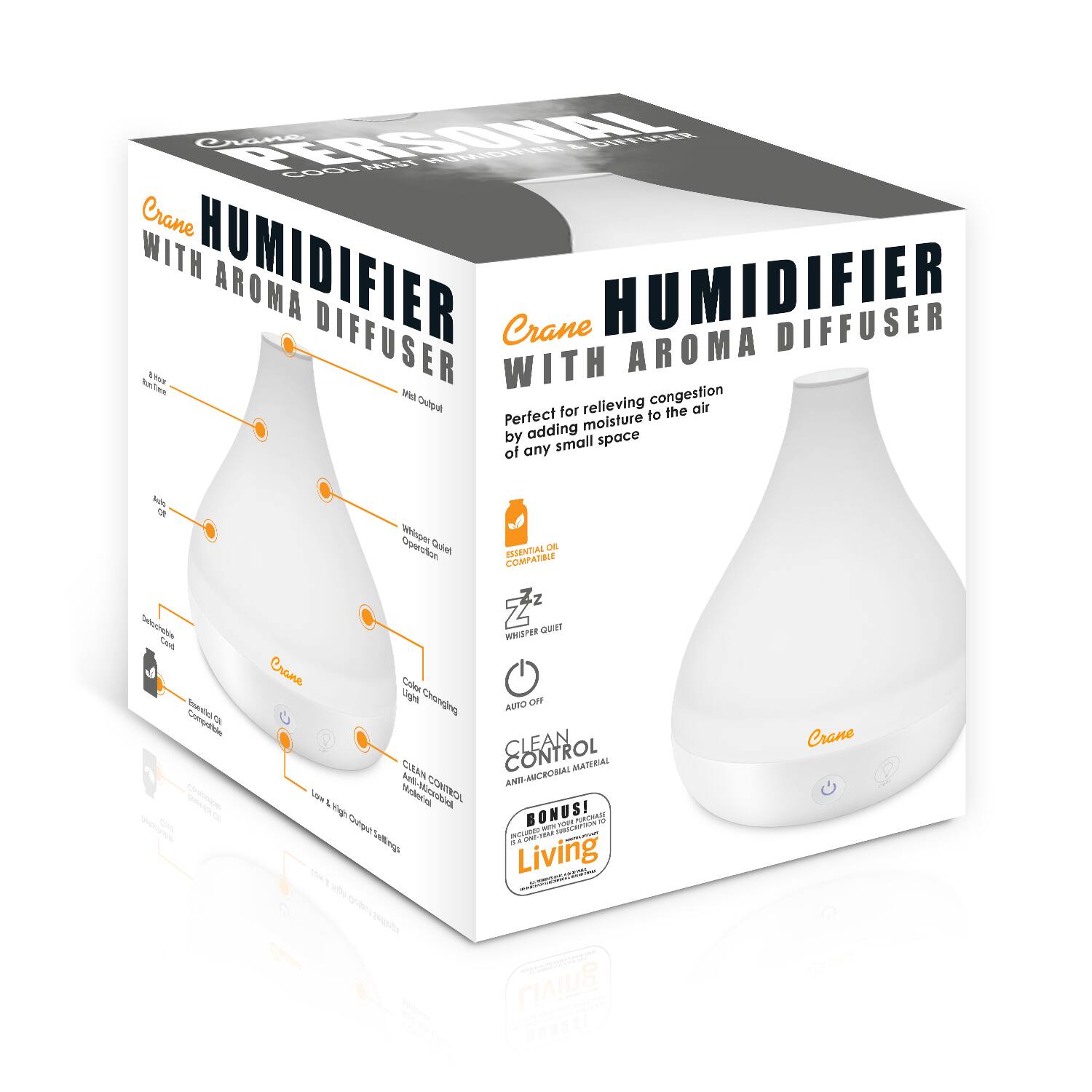 Alt View 12. CRANE - 0.35 Gal. 2-in-1 Ultrasonic Cool Mist Humidifer & Aroma Diffuser - White.