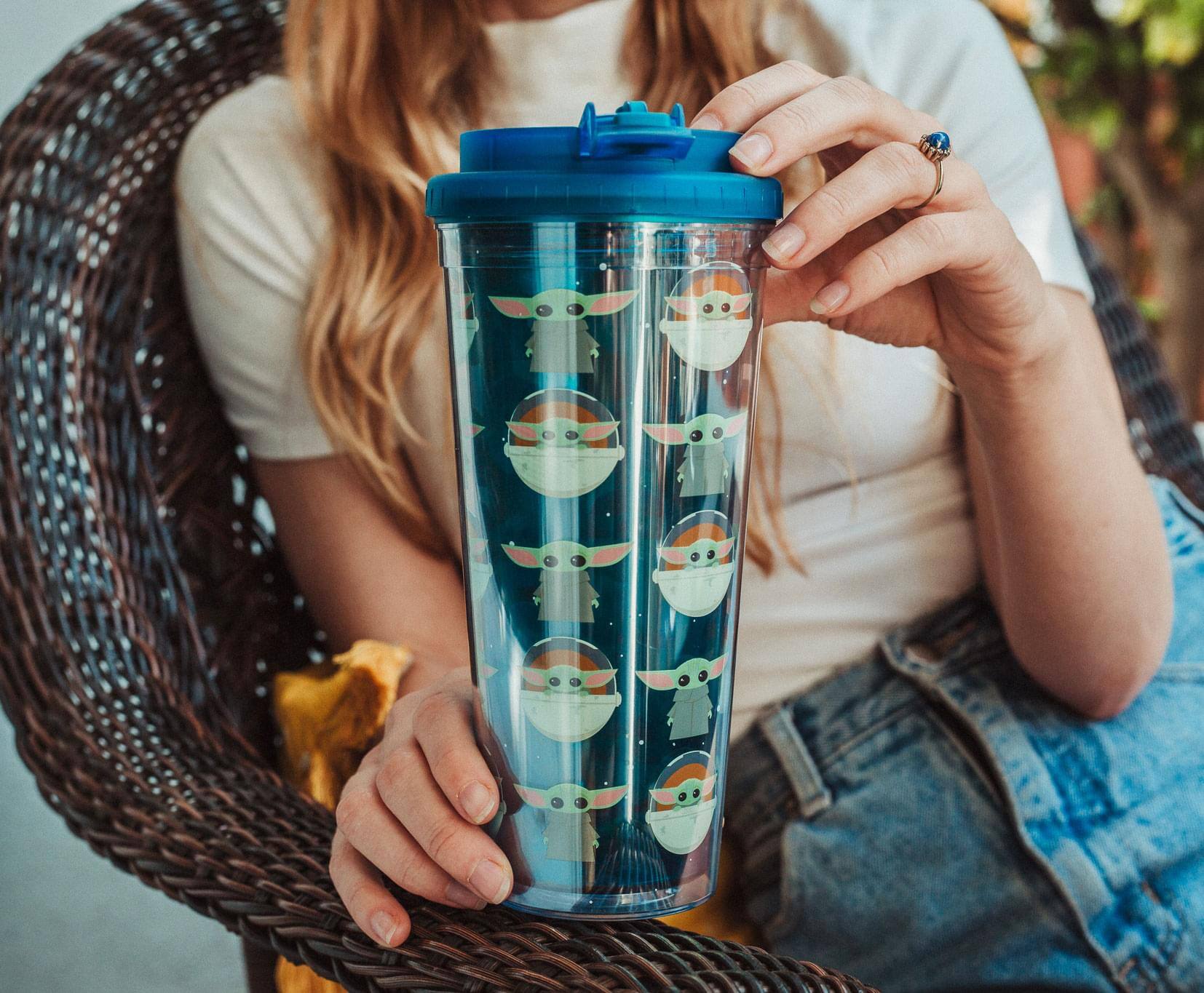 Alt View 4. Silver Buffalo - Star Wars: The Mandalorian Grogu Plastic Travel Tumbler | Holds 24 Ounces - Blue.