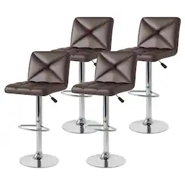 Gymax - 4 PCS Bar Stools PU Leather Swivel Bar Chairs Height Adjustable Upholstered Barstools - Brown