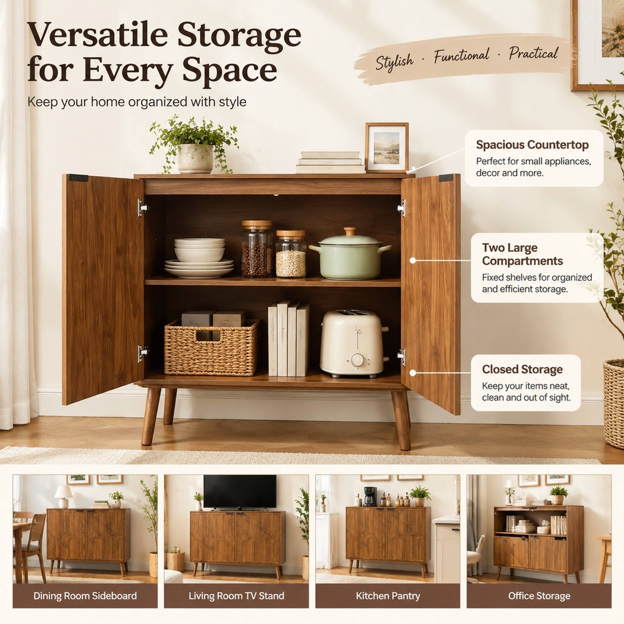 RYHNUYNE Freestanding Farmhouse Sideboard Buffet Cabinet with Storage ...