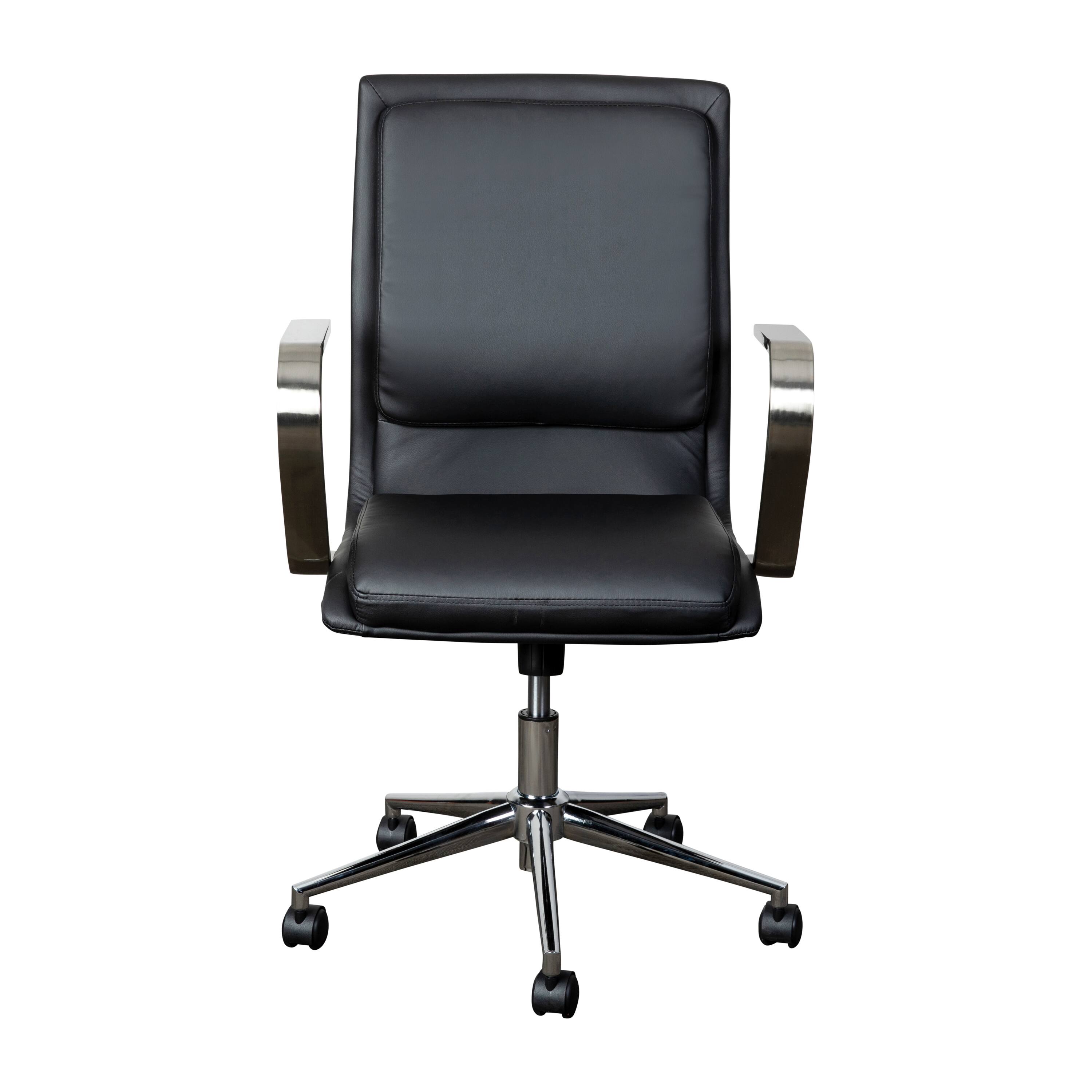 Alt View 9. Emma + Oliver - Ziva Modern Upholstered Mid-Back Home Office Chair with Arms and 5 Star Base - Black LeatherSoft/Chrome Frame.