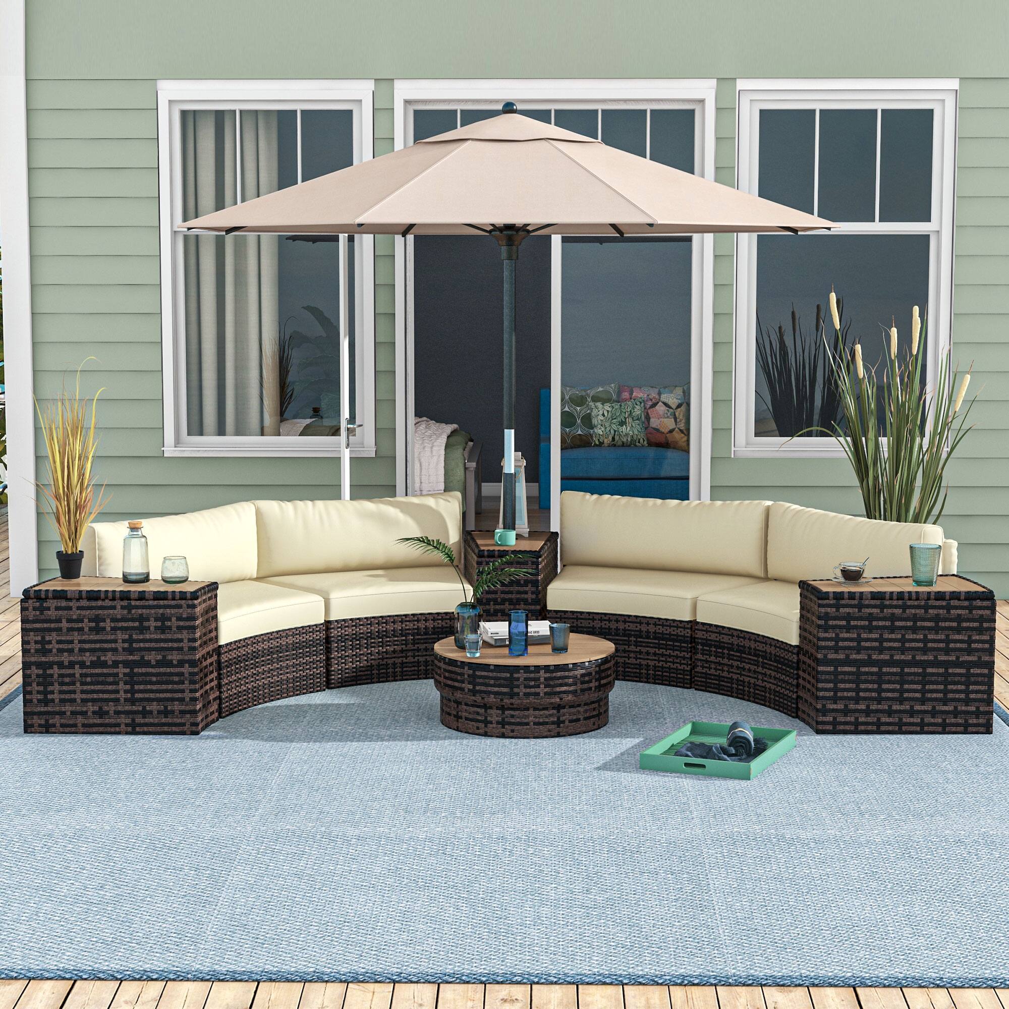 Alt View 1. Outsunny - 8 Piece Patio Furniture Set with 4 Rattan Sofa Chairs & 4 Tables, Outdoor Conversation Set with Storage & Umbrella Hole - Mixed-brown.