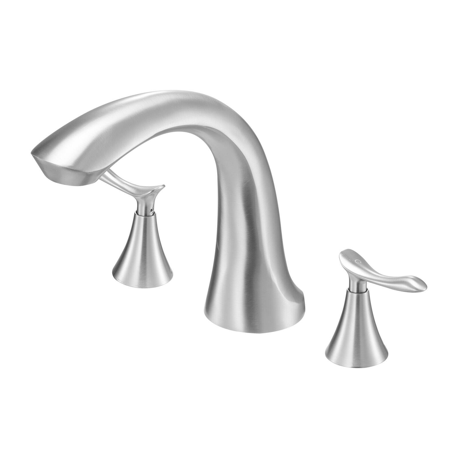 Front. Glintex - Roman Tub Faucet, 3 Hole Gooseneck Waterfall Bathtub Faucet with 2 Handles, Deck Mount Tub Filler for Bathing - Silver.