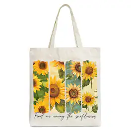 OrnamentallyYou - Find Me Among the Sunflowers Floral Canvas Tote Bag, Trendy Women Gift - Beige