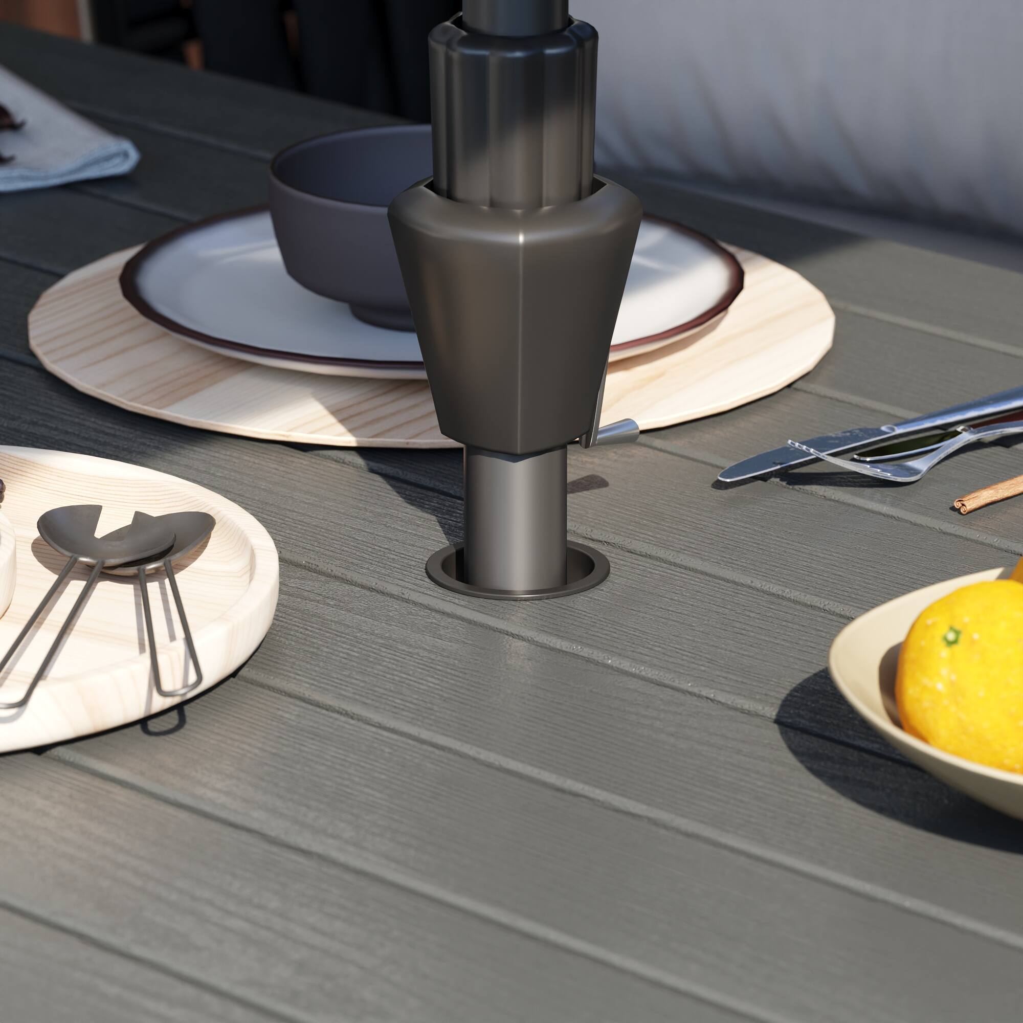 Alt View 7. Famapy - HDPE Outdoor Dining Table with Umbrella Hole & Cap - Solid Panel Patio Table for Garden, Backyard, Poolside - Gray.