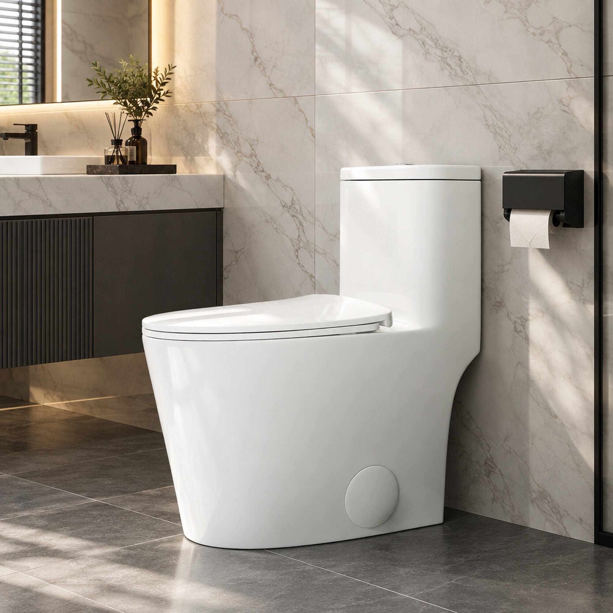 RYHNUYNE One Piece Toilet, Dual Flush Elongated Comfort Height Floor ...