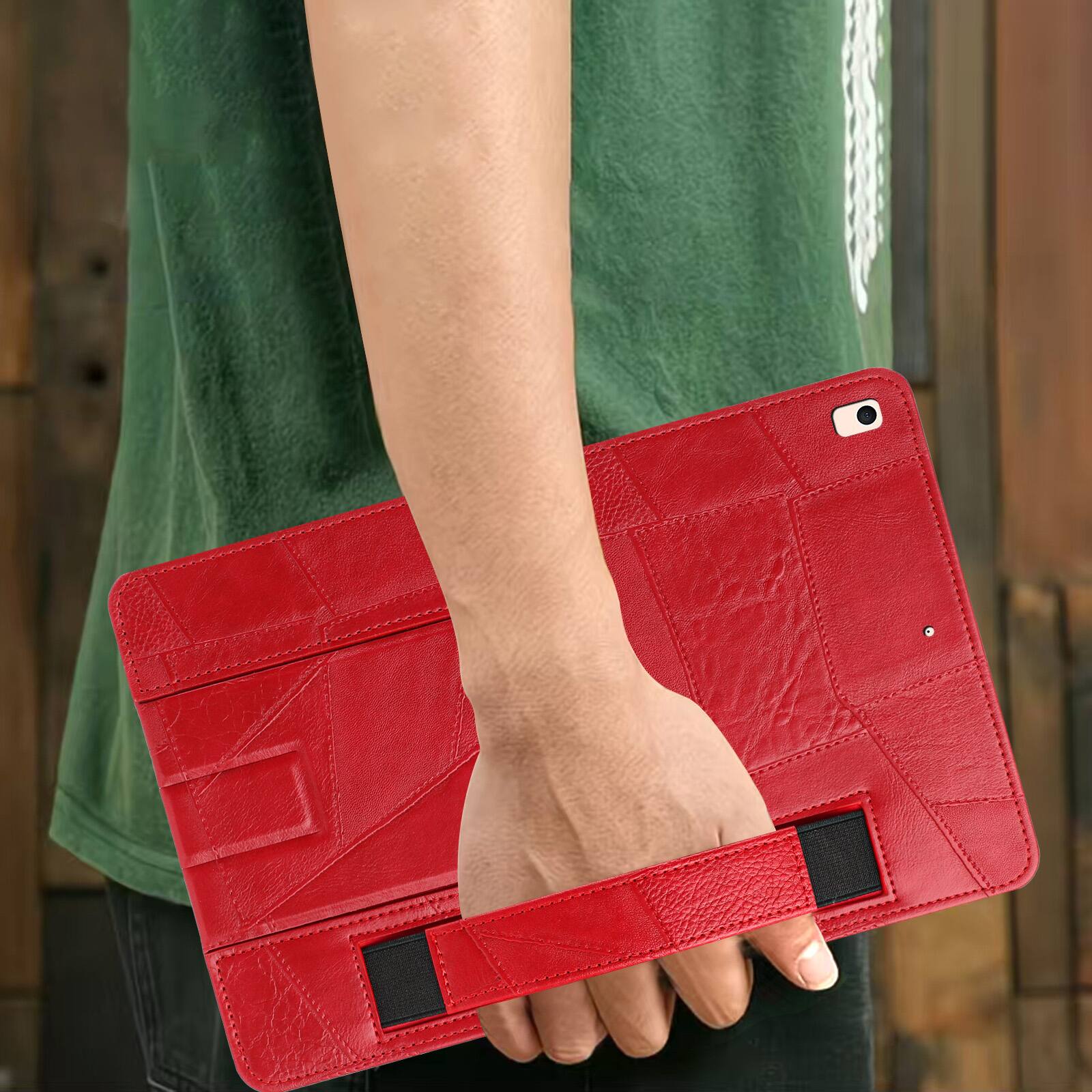 Alt View 1. Dteck - Leather Texture Case for Apple iPad (6th Generation) 9.7" 2018, Shockproof Cover with Multi-Angle Stand and Hand Strap - Red.