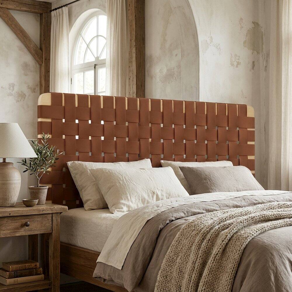 Angle. FurniFact - Vegan Leather Twin Headboard Wall-Mount withTexture and Durable Finish - Brown.