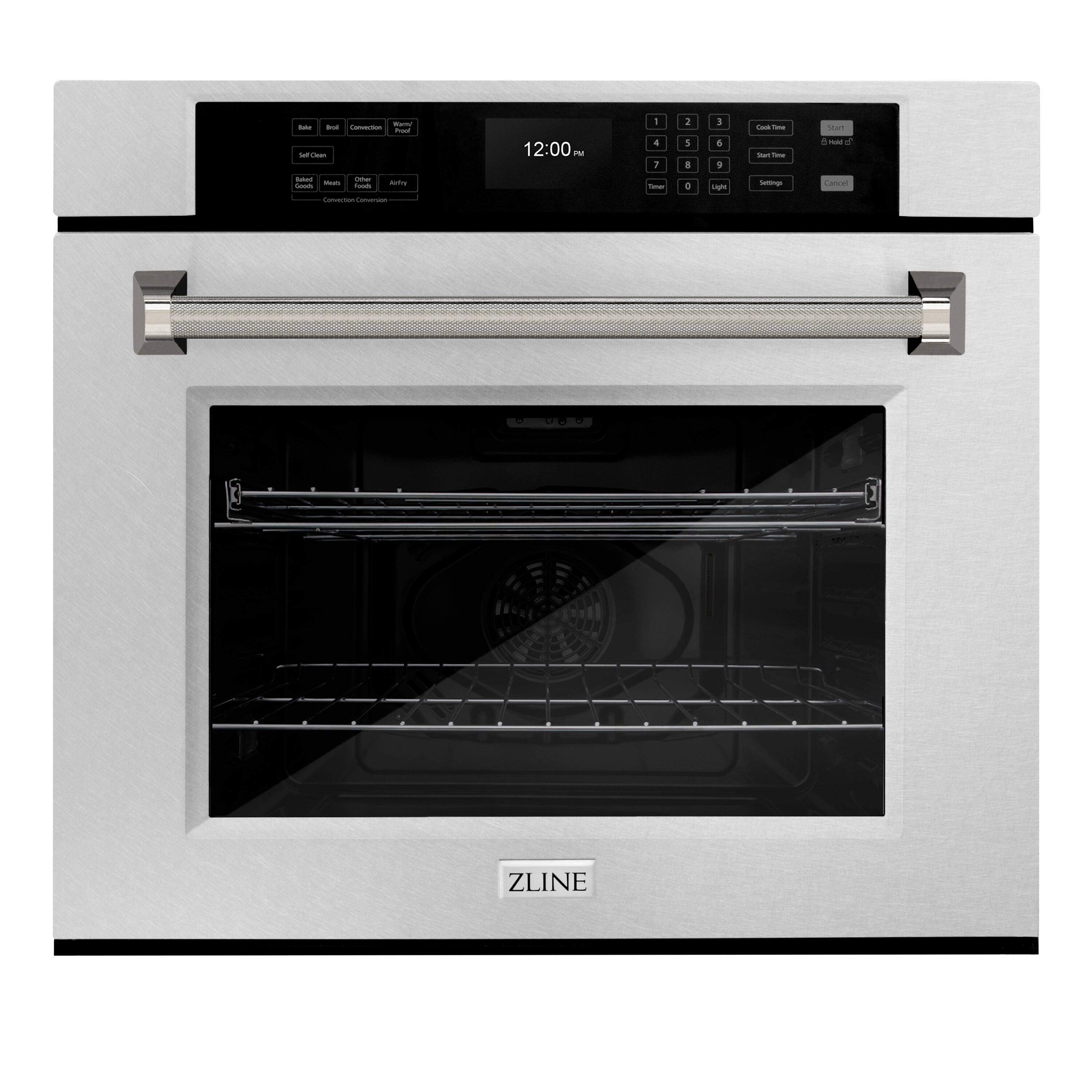 ZLINE - Autograph 30 in. True Convection Single Wall Oven in Satin Steel with Nickel Helix Handle (WASSZ-30-KPN) - Satin Stainless Steel