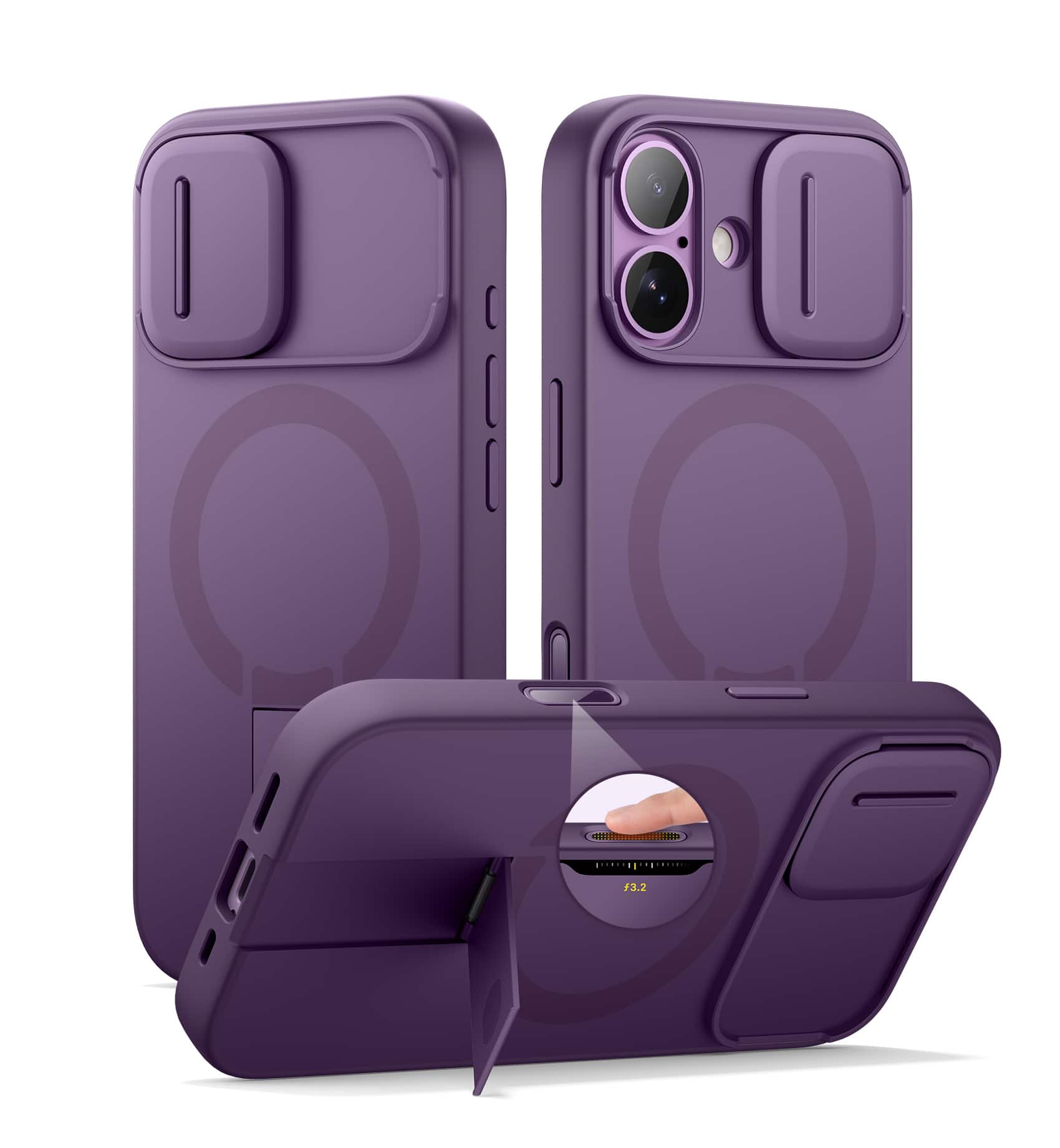 SURITCH - Phone Case for iPhone 17 with Magnetic Camera Slide Cover & Kickstand, Compatible with MagSafe, Shockproof Bumper Cover - Dark Purple price history on PriceWatchPro