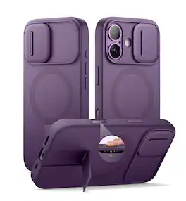 SURITCH - Hard Shell Rugged Case for iPhone 17 with Camera Cover, Camera Cover & Kickstand, Compatible with MagSafe - Dark Purple