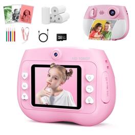 TOPVISION - Kids Print Camera, 1080P HD Kids Cameras with 32GB Storage Card & 4 Paper Rolls, Gift for Boys & Girls Ages 4-12 - Pink