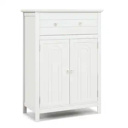 Front. Kadyn - Free Standing Bathroom Storage Cabinet with Large Drawer, Bathroom Cabinets for Entryway Storage, Home Office Furniture - White.