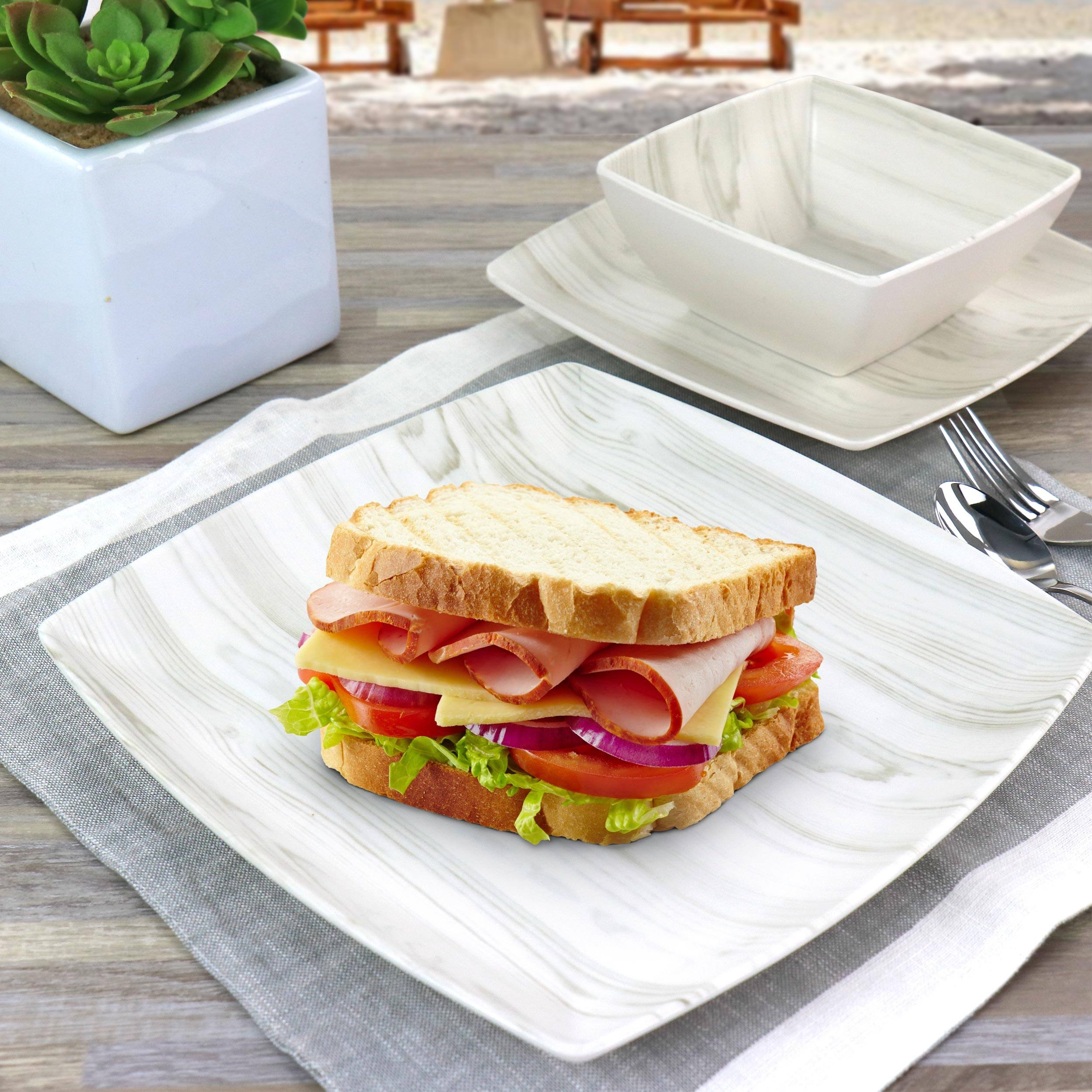 Alt View 7. Gibson - Gibson Home Woodgrain 12 Piece Melamine Dinnerware Set - White.