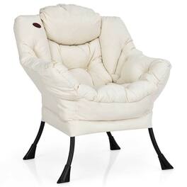 Hivvago - Upholstered Contemporary Cushioned Accent Chair with Side Pocket in Beige - Cream