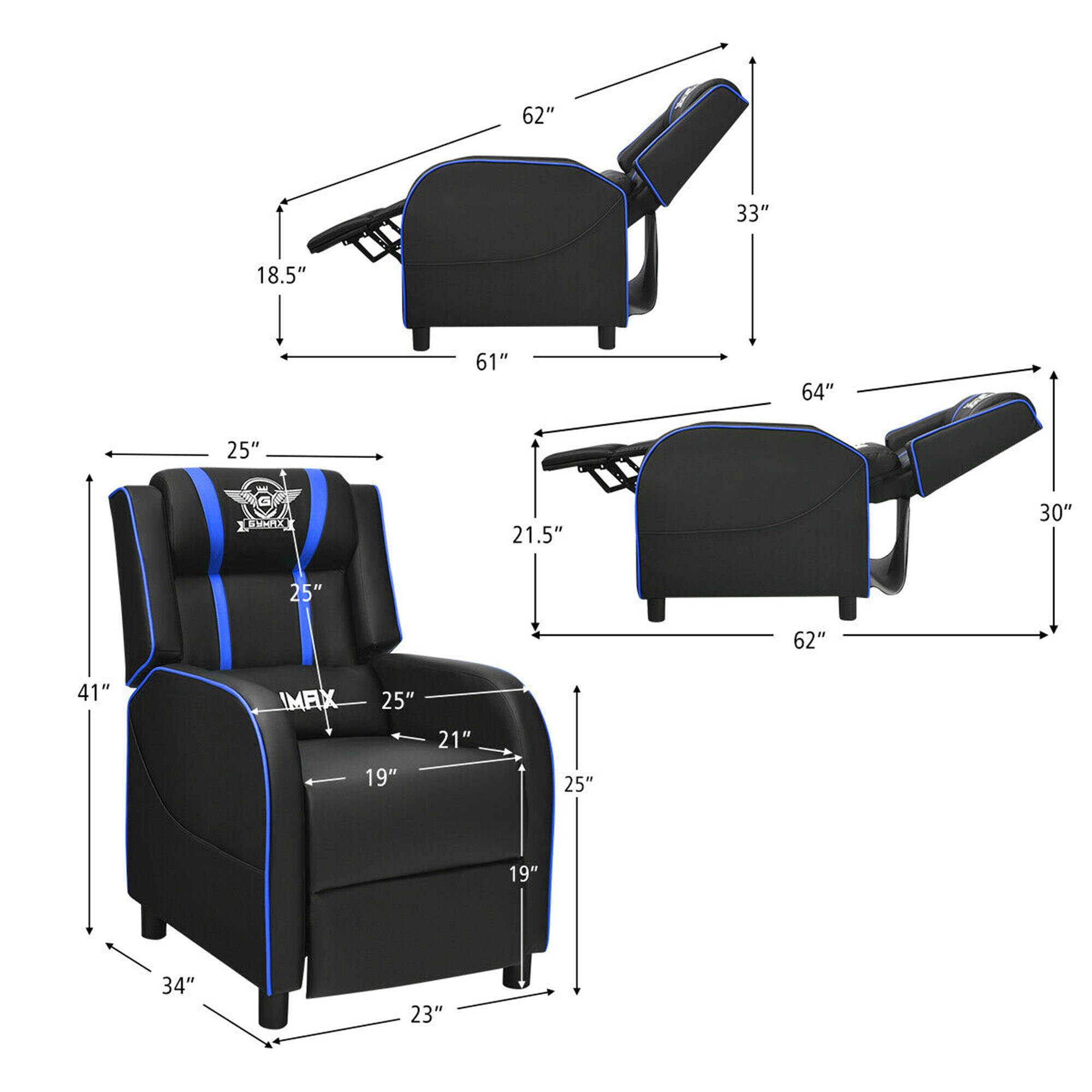 LAMeRR:
- Width: 62"
- Depth: 61"
- Height: 64"
- Seat Height: 18.5"
- Armrest Height: 33"
- Seat Depth: 25"
- Back Height: 30"

IMAX:
- Width: 41"
- Depth: 34"
- Height: 34"
- Seat Height: 19"
- Armrest Height: 25"
- Seat Depth: 25"
- Back Height: 21"
- Seat Width: 21.5"