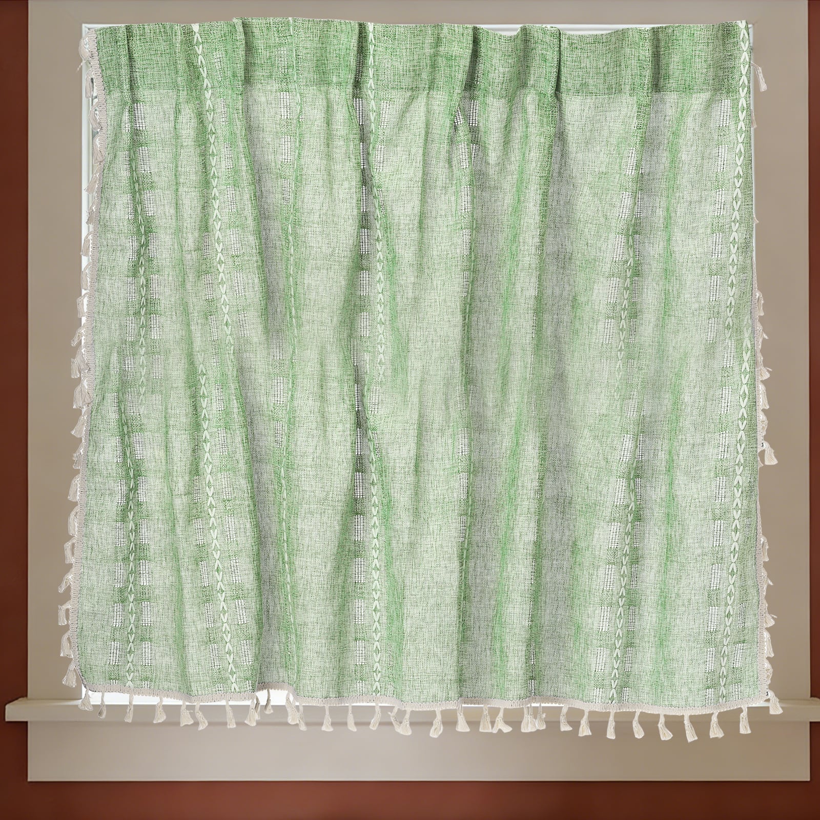 Unique Bargains - Curtain Valances, 37"x52" Semi Sheer w/Hook for Small Windows Living/Bed/Bath/Kitchen, Set of 1 Panel - Light Green