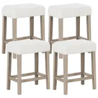 Costway - Counter Height Bar Stools Set of 4 with Rubber Wood Legs Footrest Modern for Home - White - Front_Zoom