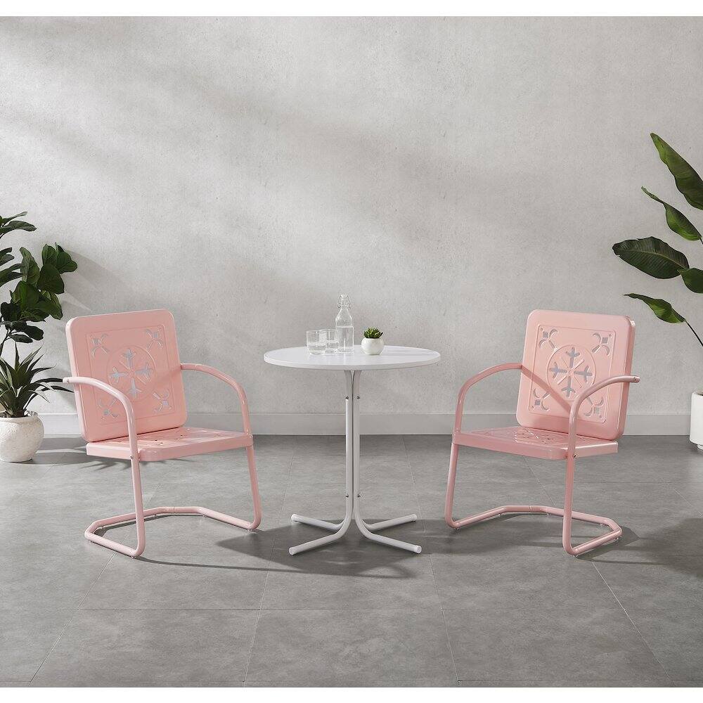 Alt View 3. Crosley Furniture - Azalea 3-Piece Retro Outdoor Bistro Set - Bistro Table & 2 Chairs - Pastel Pink Gloss.