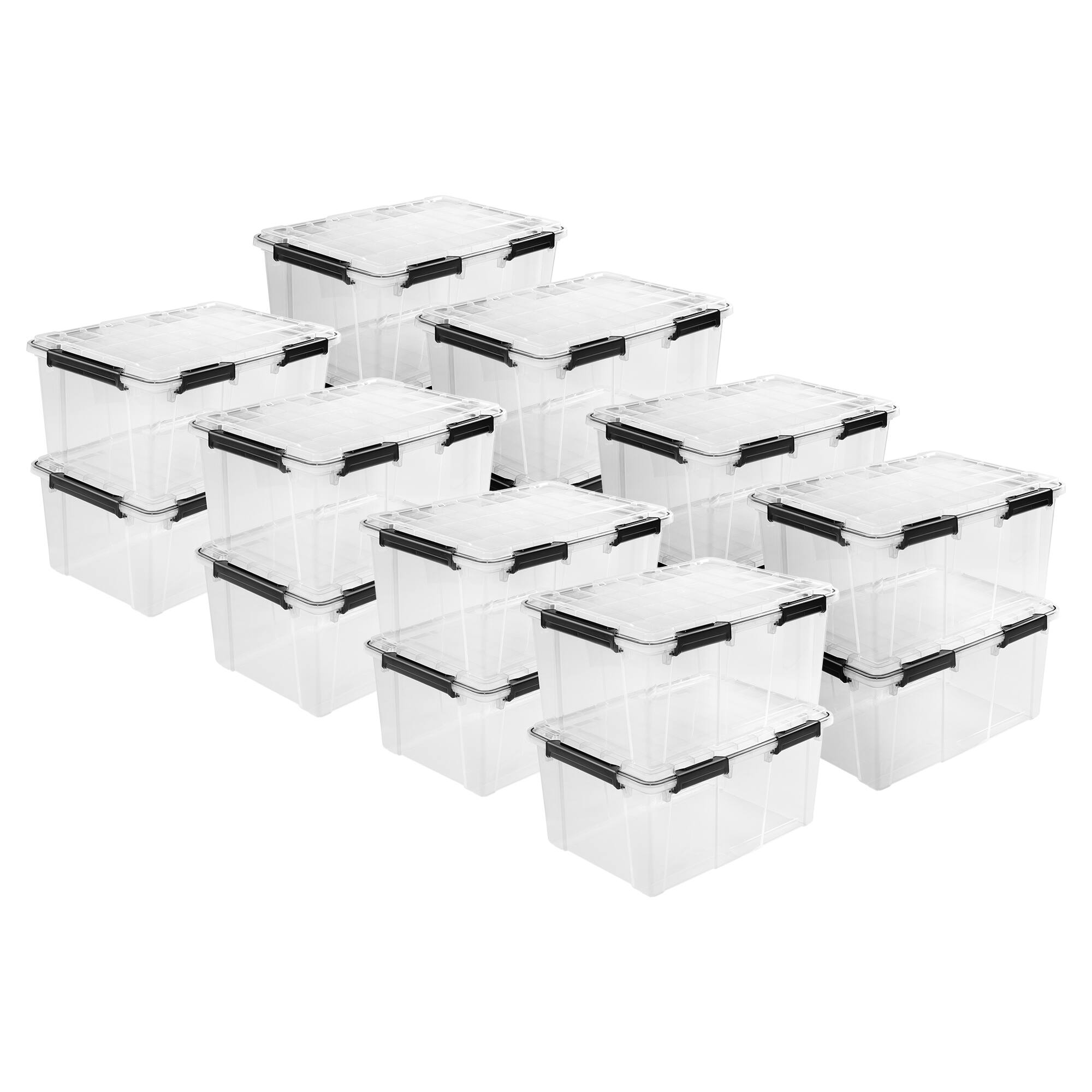 Front. Sterilite - Sterilite 80Qt Gasket Box, Stackable Storage Container with Lids, Black, 16 Pack.