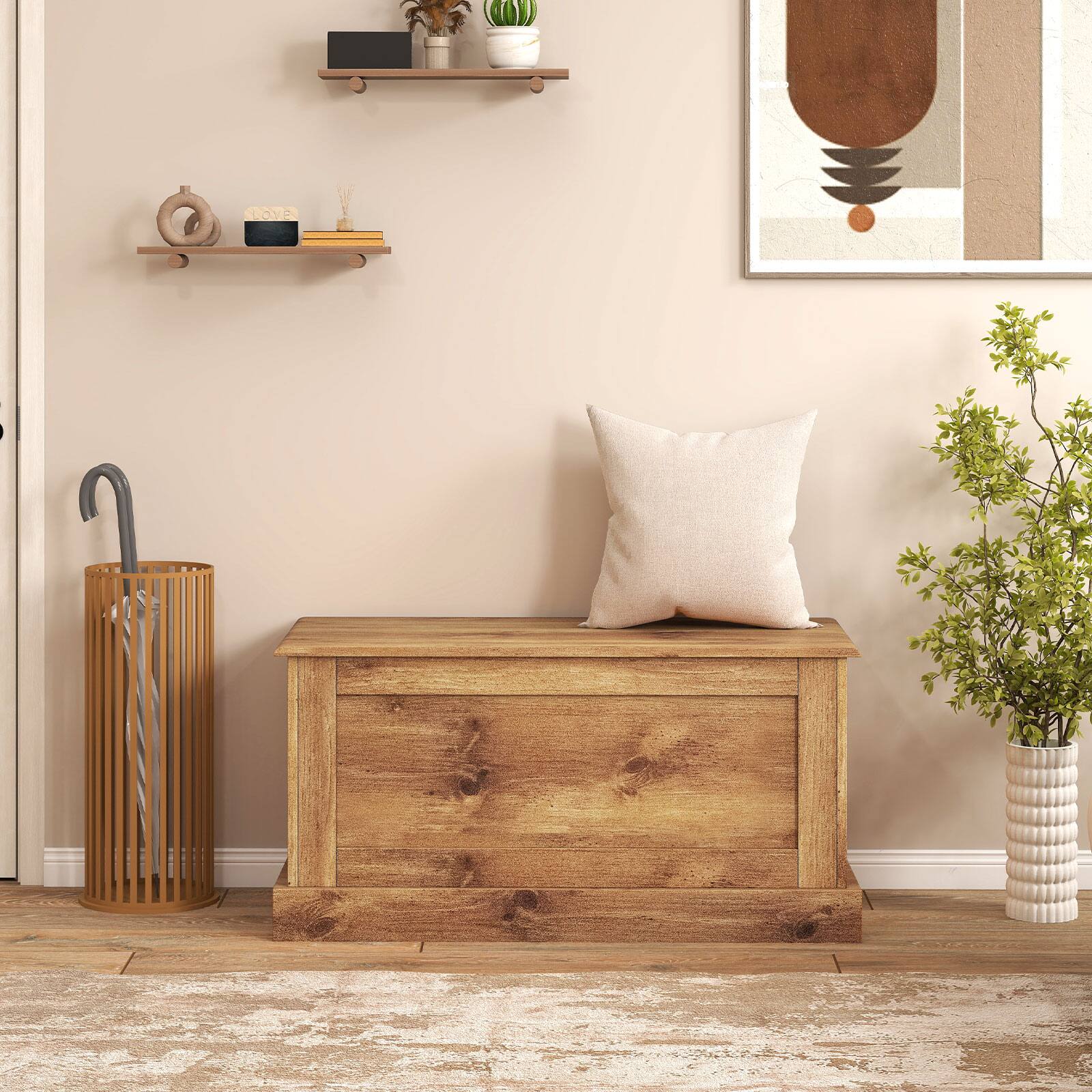 Alt View 4. Gymax - Gymax 35.5'' Storage Chest Lift Top Storage Box w/Safety Hydraulic Strut & Metal Hinges Oak - Yellow.