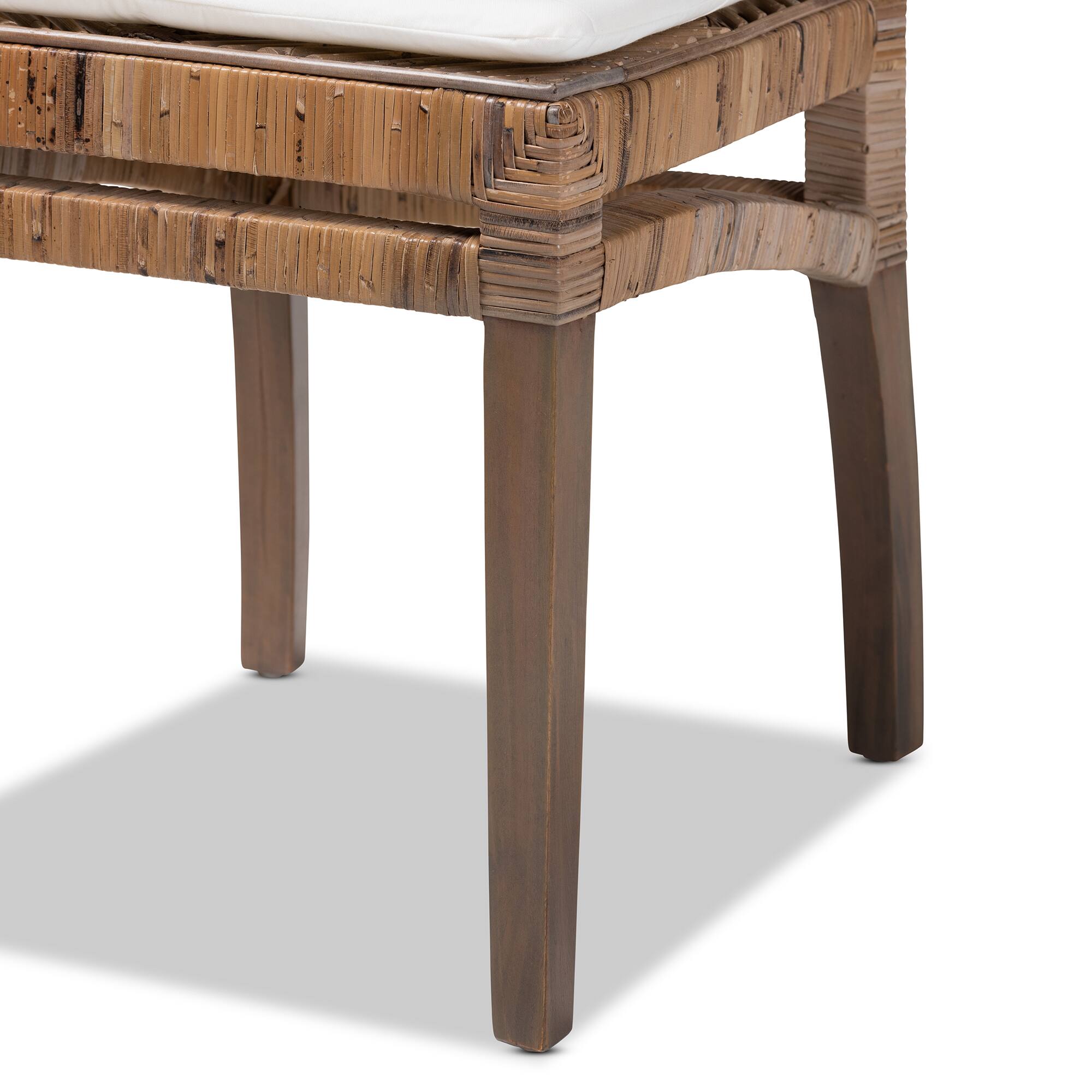 Alt View 2. bali & pari - Laluna Modern Bohemian Natural Rattan and Mahogany Dining Chair with Cushion - Greywashed/White.