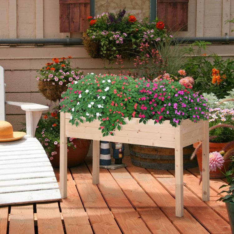 Alt View 1. PULUZ - Raised Garden Bed with Legs, 48 inch x 22 inch x 30 inch, Elevated Wooden Planter Box, Self-Draining with Bed Liner - Natural.