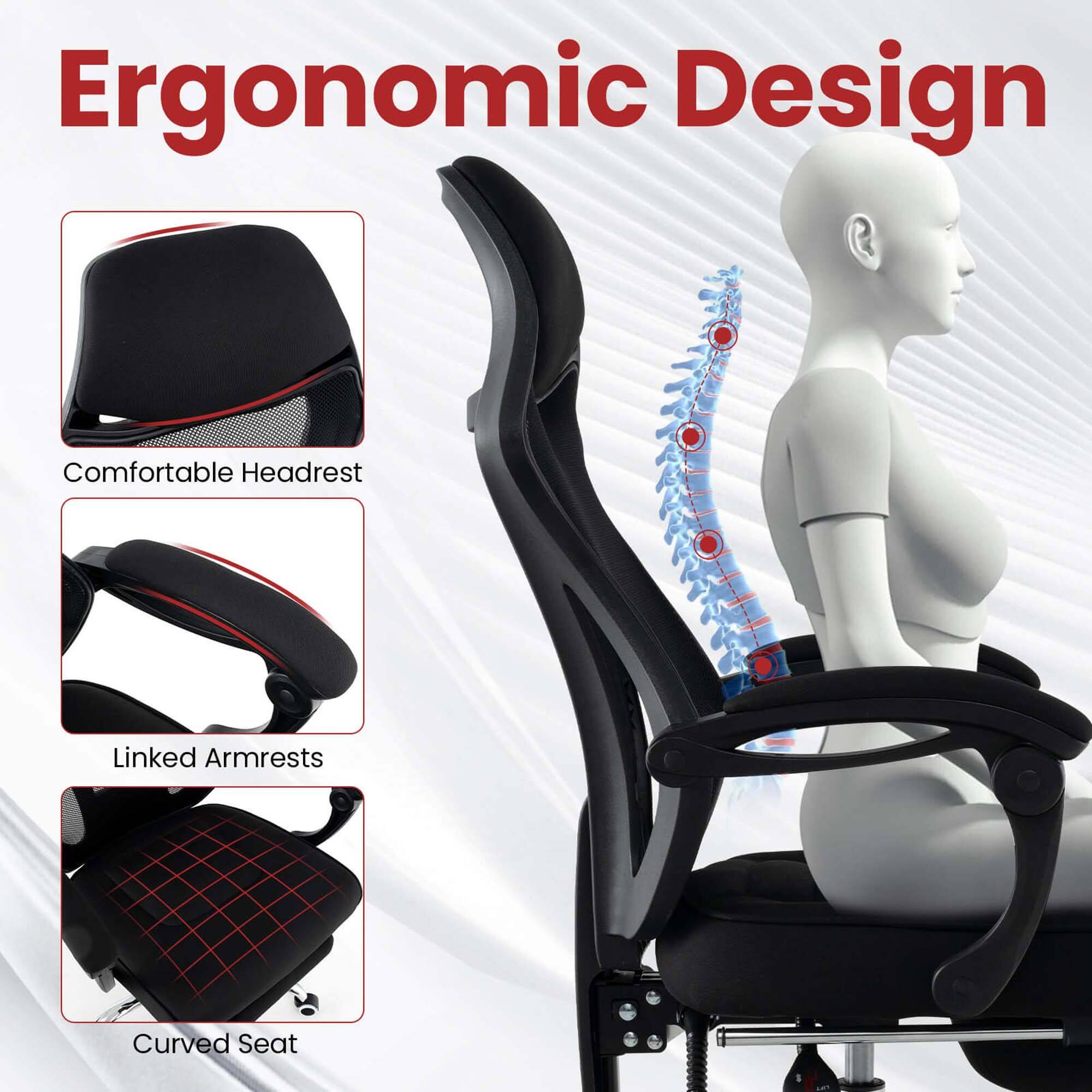 Ergonomic Design: Comfortable Headrest, Linked Armrests, Curved Seat