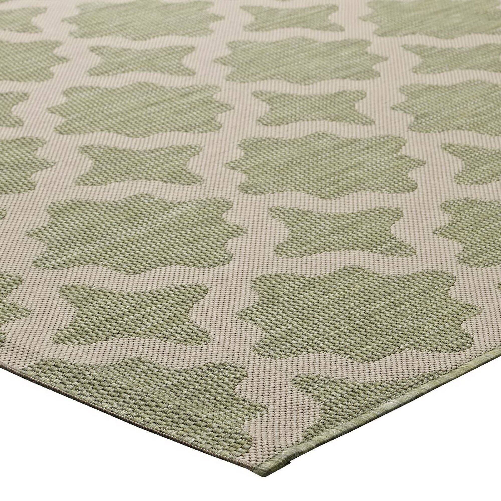 Alt View 3. Modway - Cerelia Moroccan Trellis Indoor and Outdoor Area Rug - Beige and Light Green.