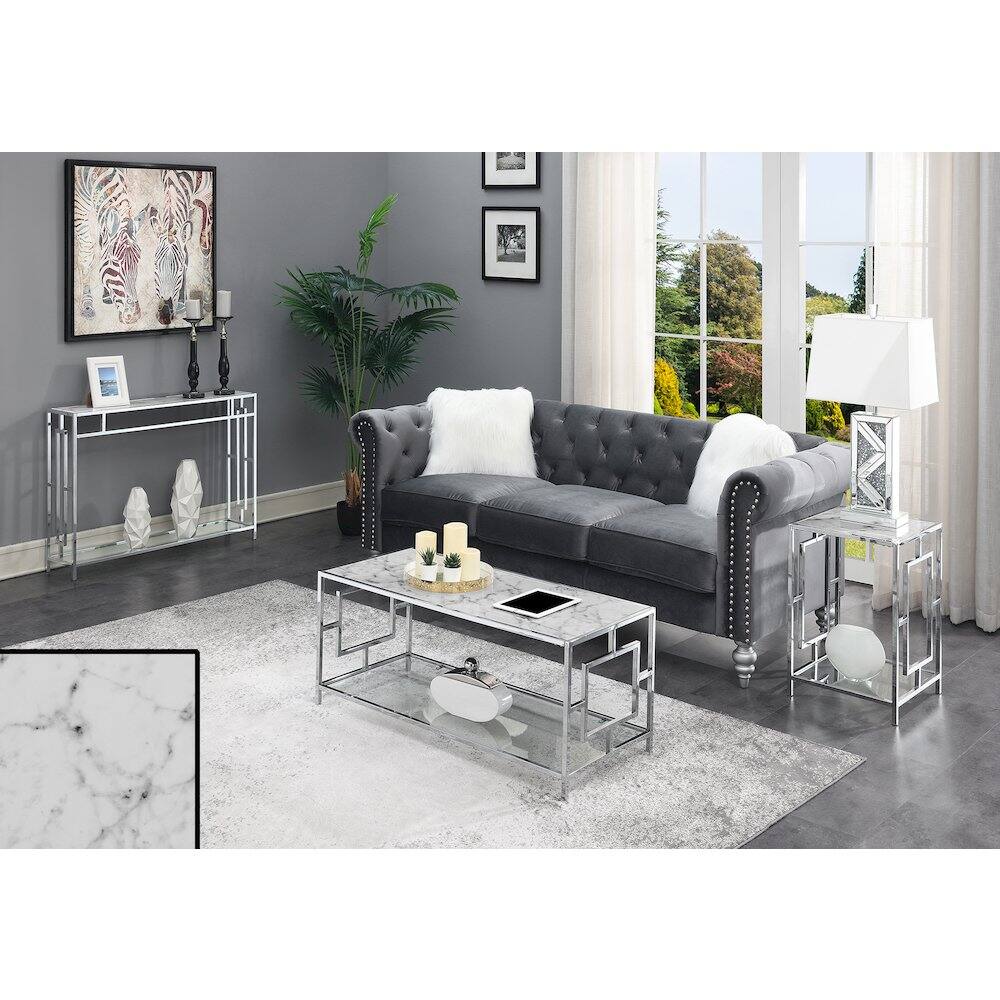 Alt View 2. Convenience Concepts - Town Square Chrome Coffee Table with Shelf - White Faux Marble/Chrome.