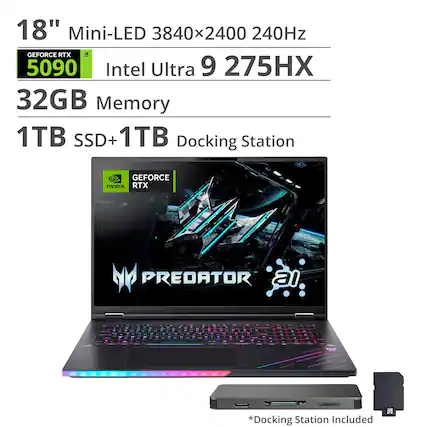 18" Mini-LED 3840x2400 240Hz
GEFORCE RTX 5090
Intel Ultra 9 275HX
32GB Memory
1TB SSD + 1TB Docking Station
*Docking Station Included
