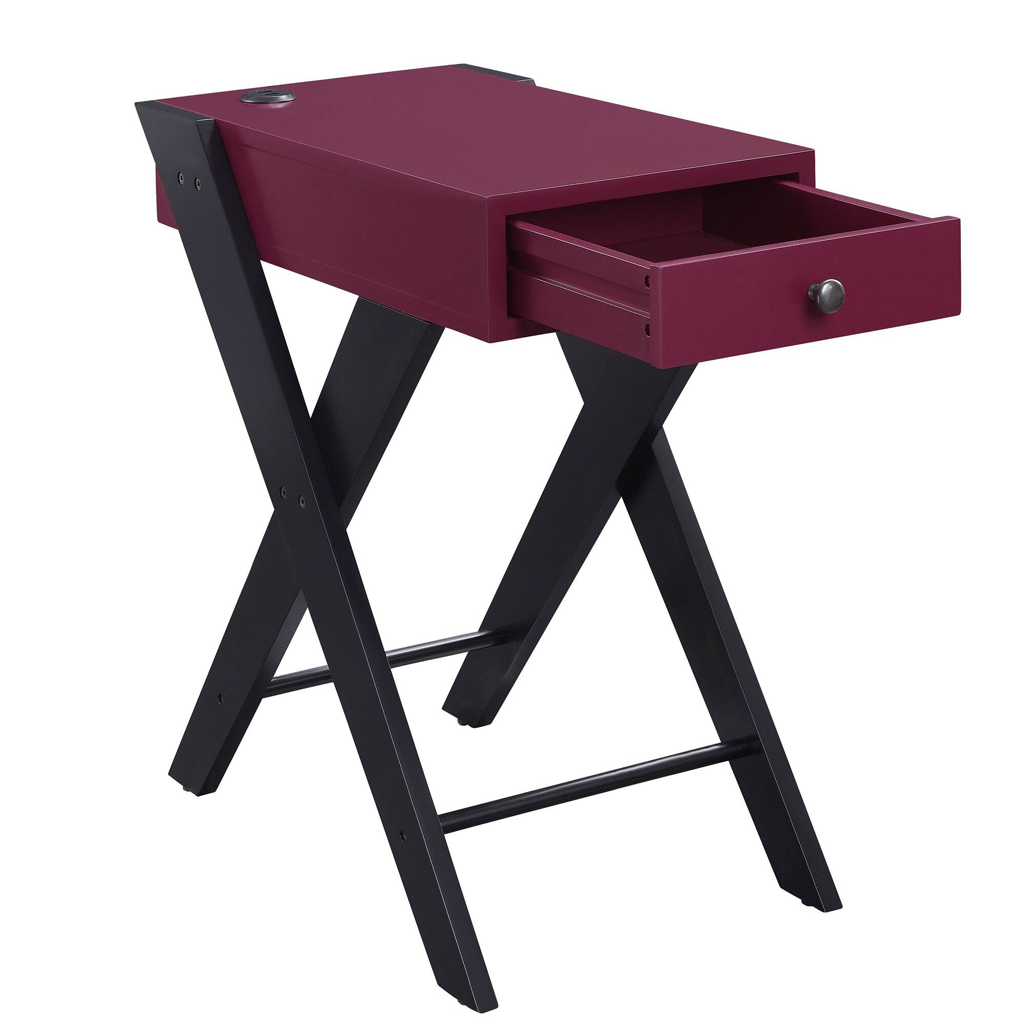 Alt View 2. Manhattan Lane - Wooden Frame Side Table with X Shaped Legs and 1 Drawer - Purple and Black.