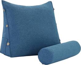 wowmax - Reading Pillow for Adults - Lumbar Support Cushion for Bed & Sofa ( Polyester) - Blue