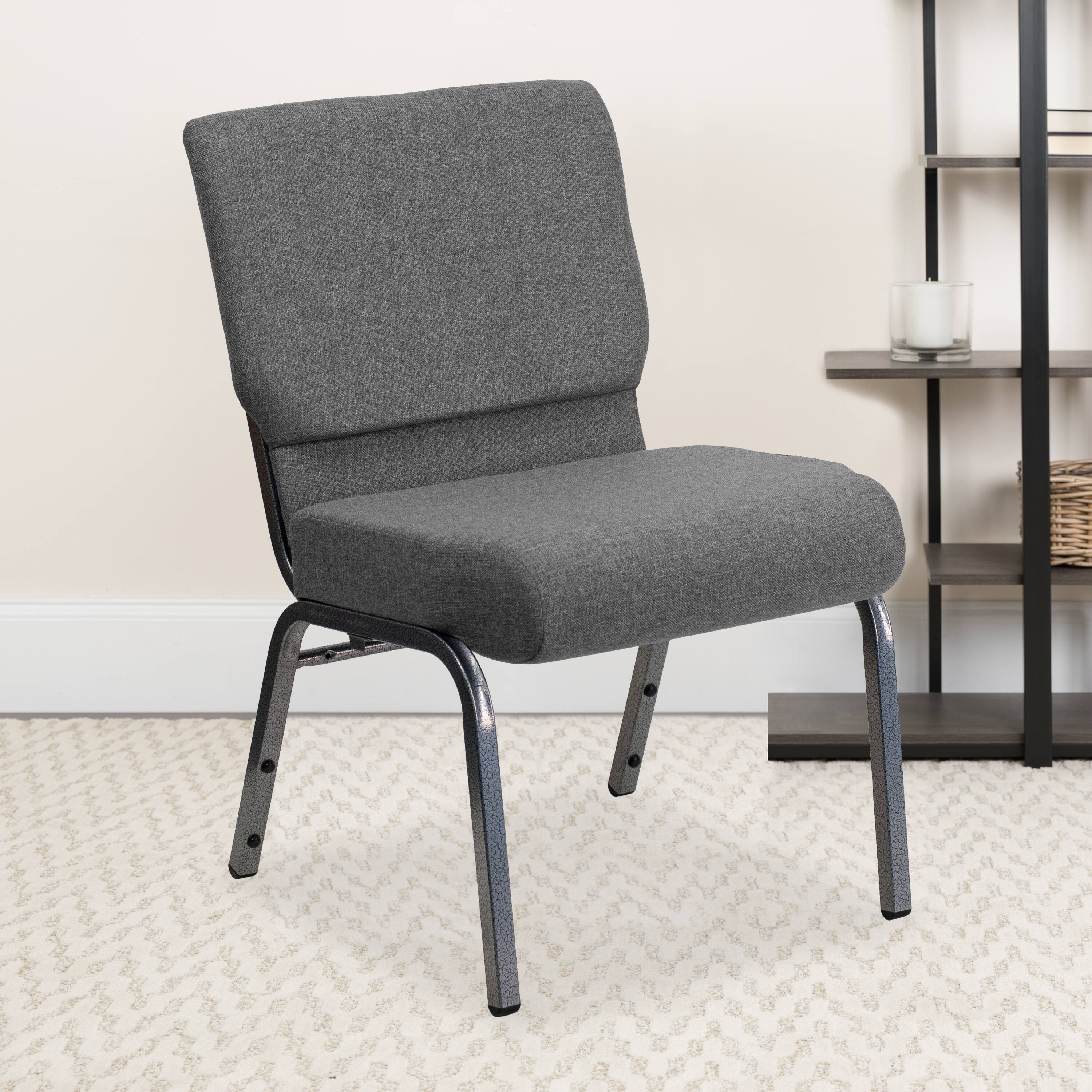 Emma + Oliver 4 Pack 21''W Stacking Church Chair Gray Fabric/Silver ...